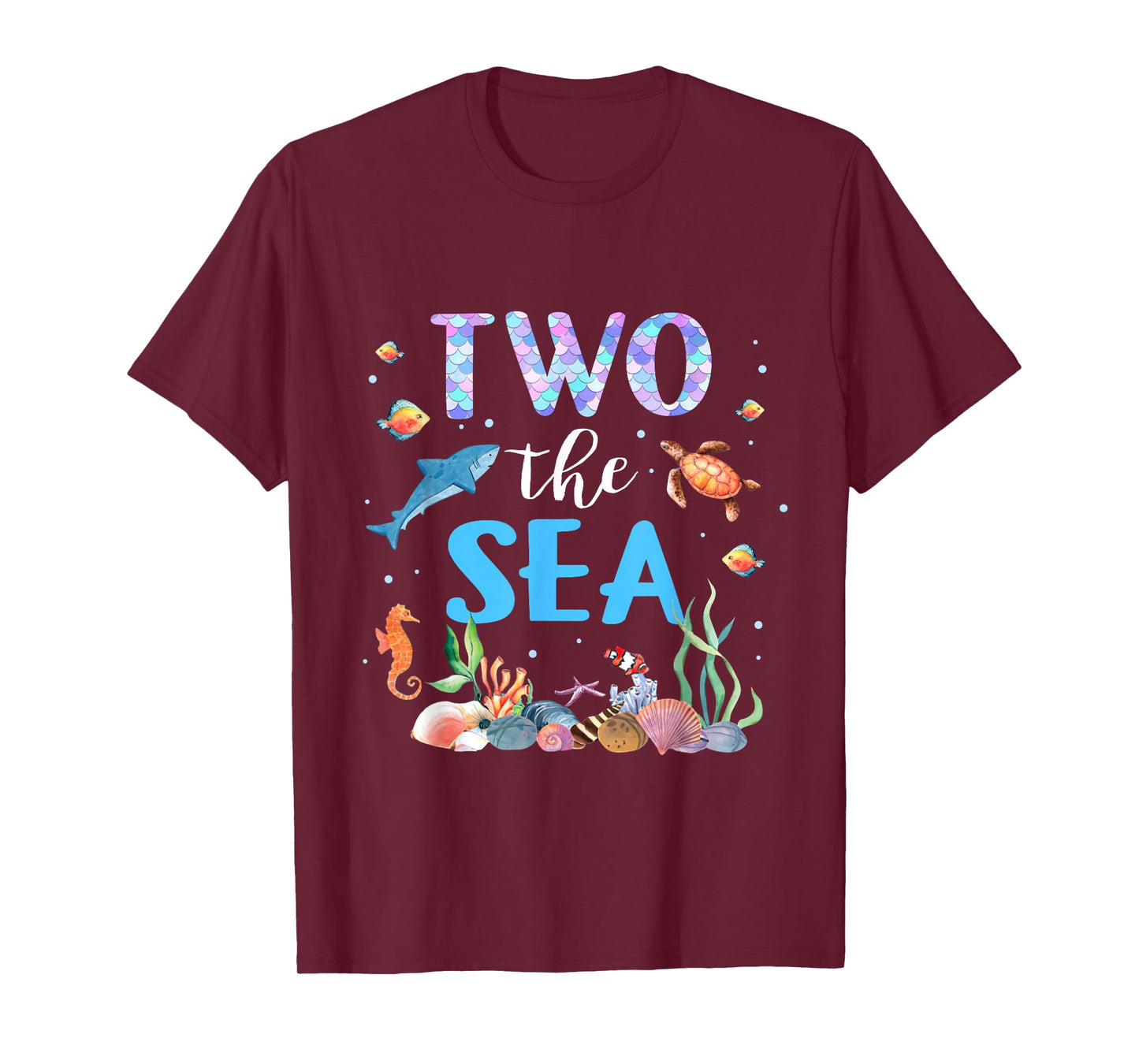 Two The Sea 2nd Birthday Baby Girl Outfits Mermaid Turtle T-Shirt