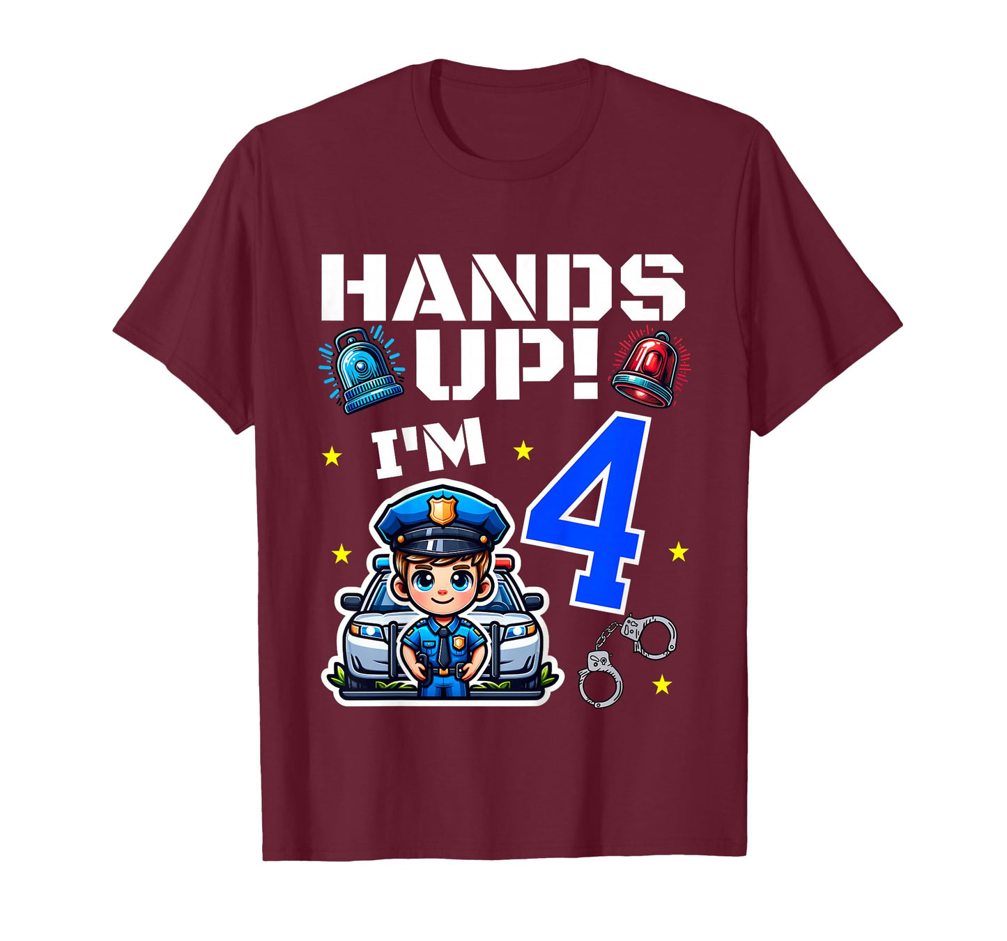 Kids 4th Birthday Boy Police Car Policeman 4 Years Old Officer T-Shirt