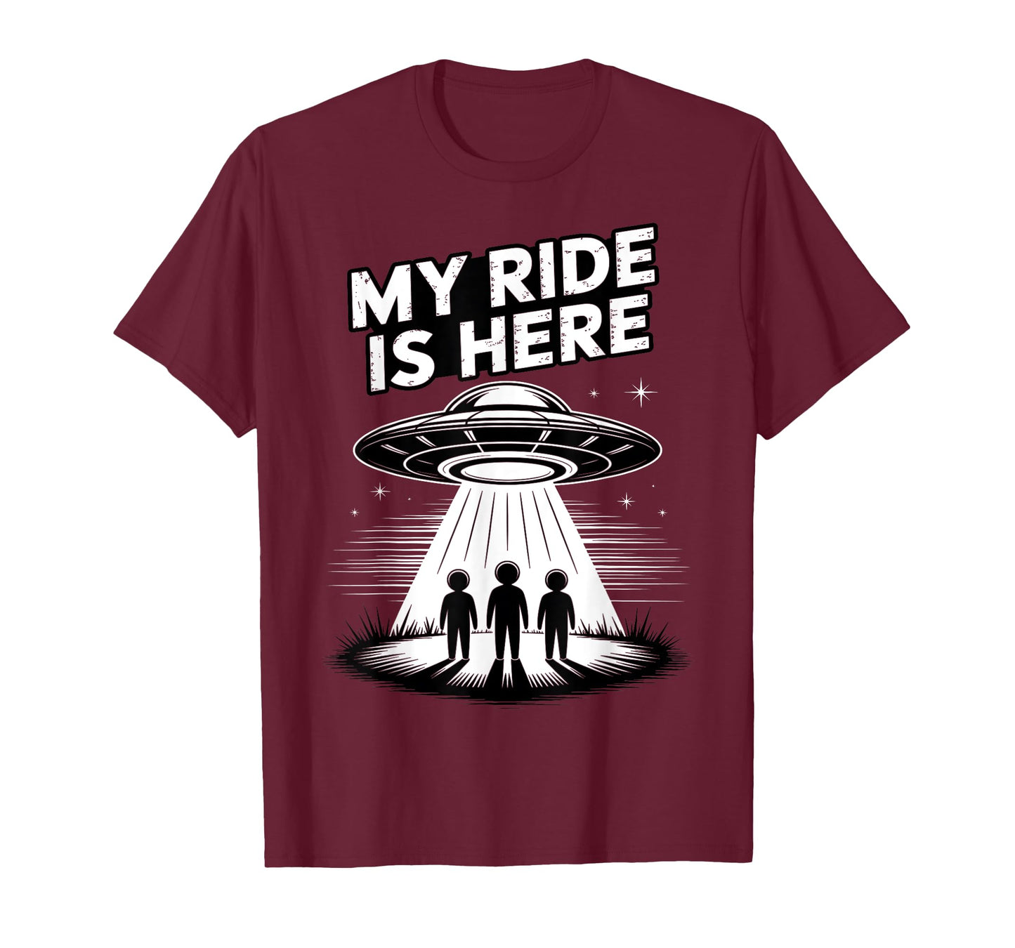 Alien UFO My Ride Is Here Funny Flying Saucer Kids Men Women T-Shirt