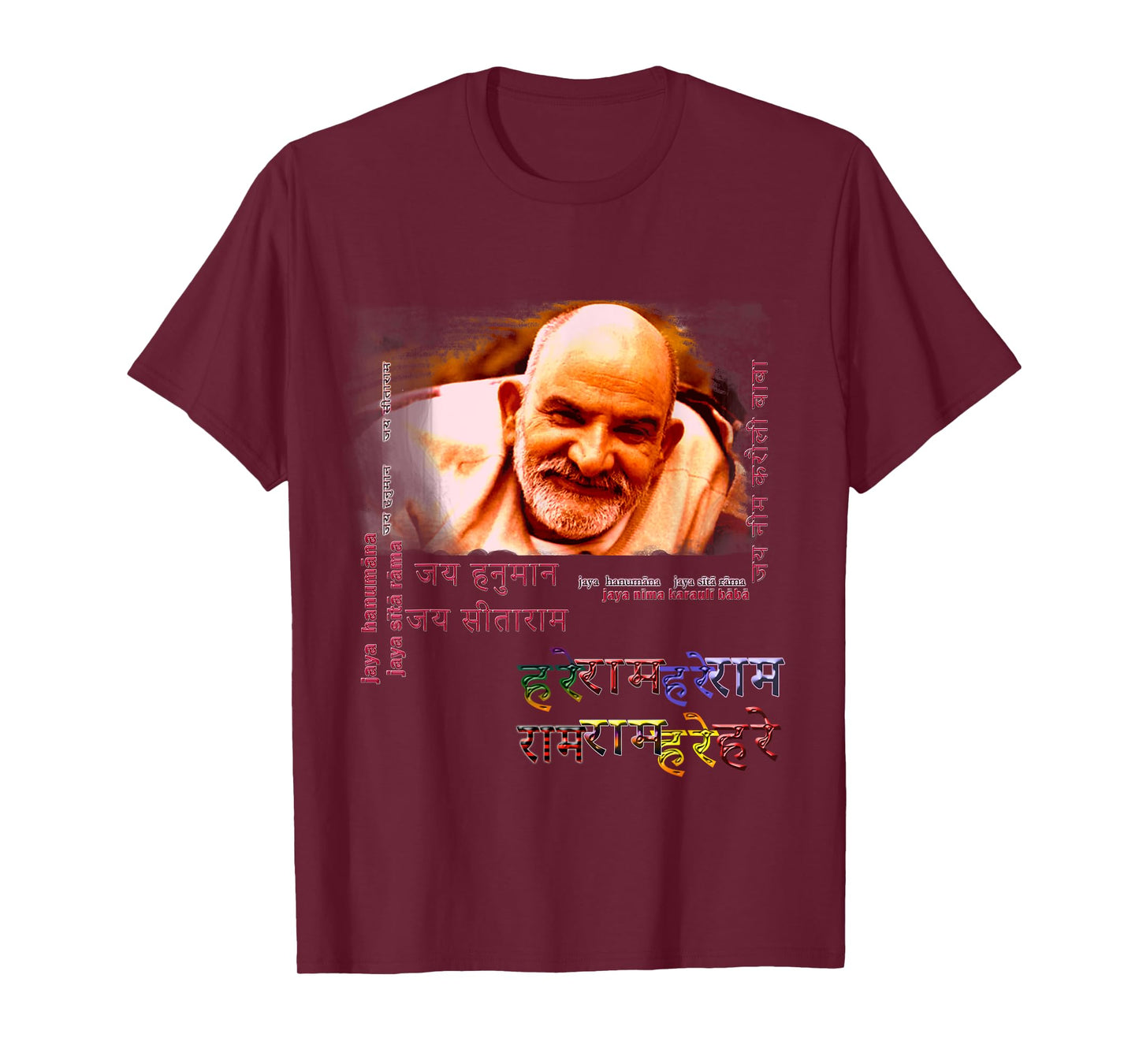 Baba Neem Karoli Maharaj with Hanuman Chalisa on Back T-Shirt