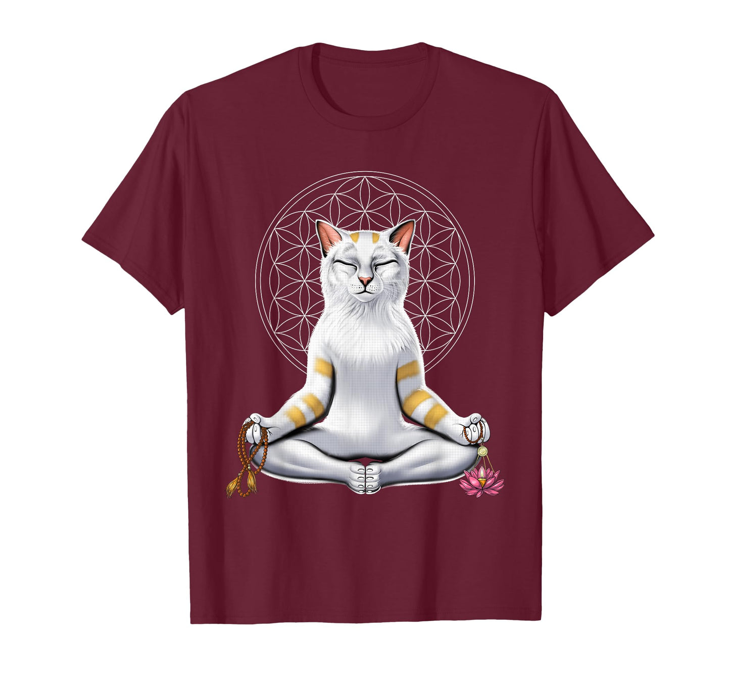 Cat Yoga Meditation Spiritual Zen Flower Of Life Men Women Kids T-Shirt