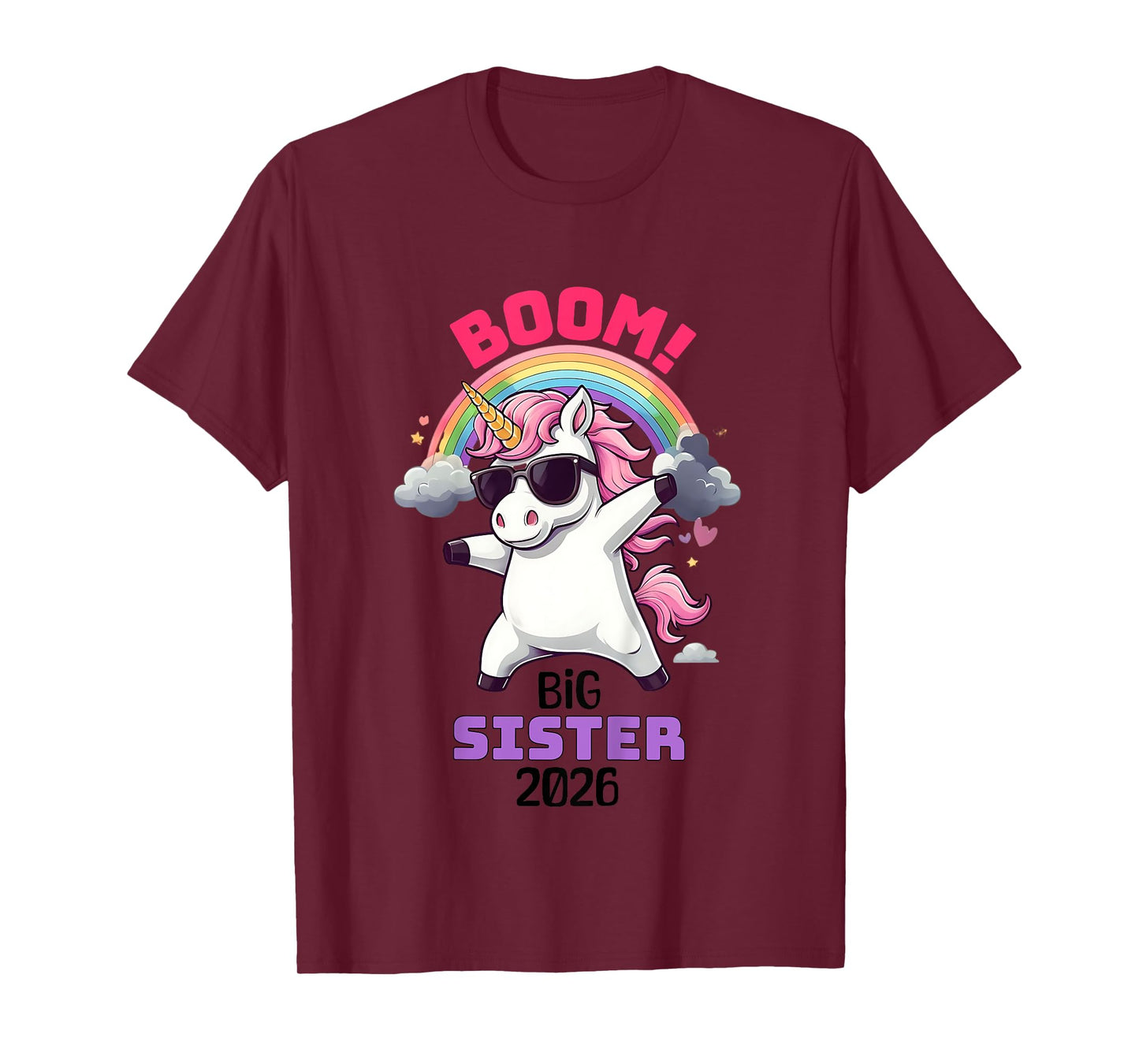 Kids Boom Promoted to Big Sister 2026 Rainbow Unicorn Birthday T-Shirt