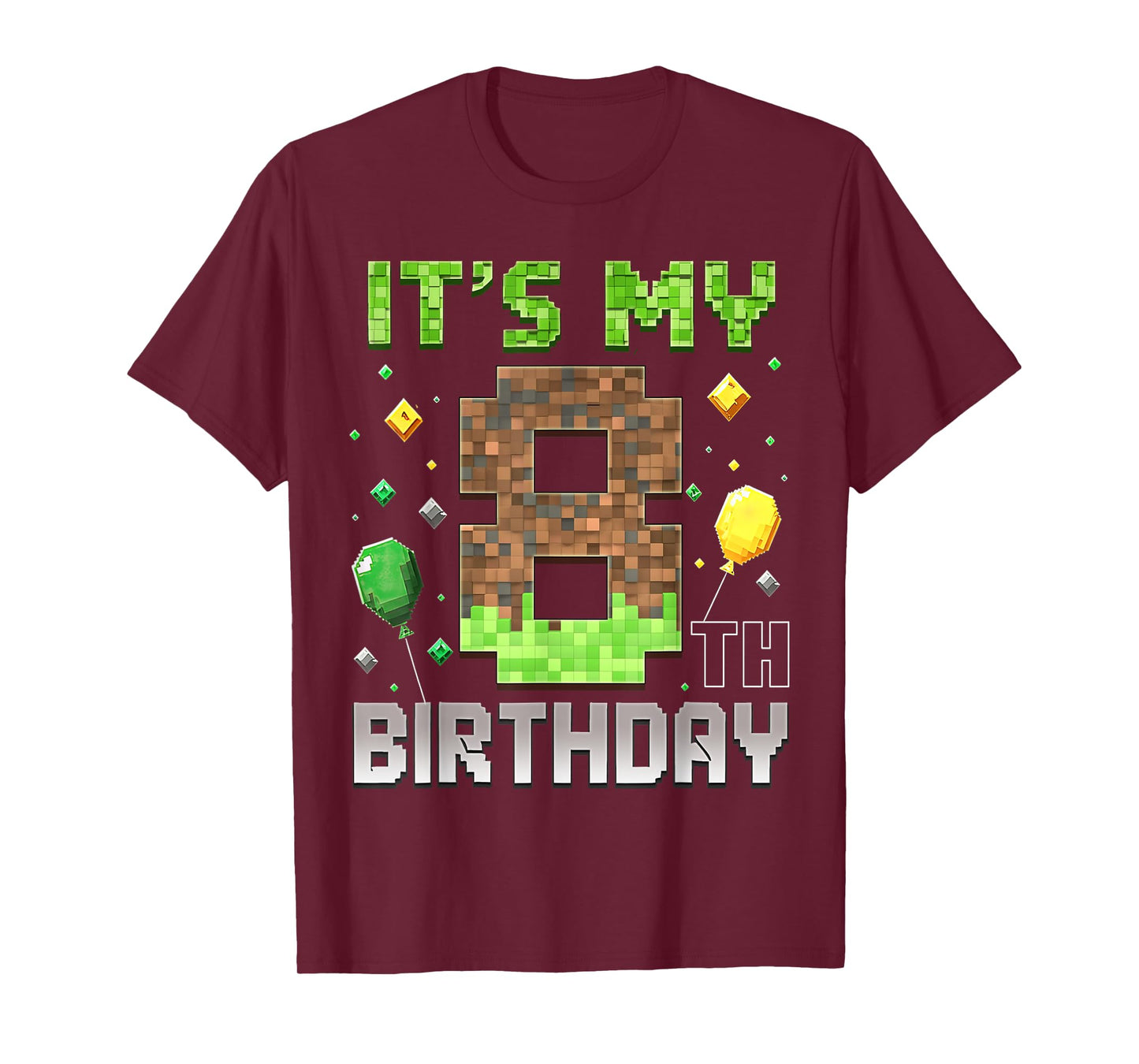 Kids 8th Birthday Gamer Pixel 8 Years Old Video Game Party T-Shirt