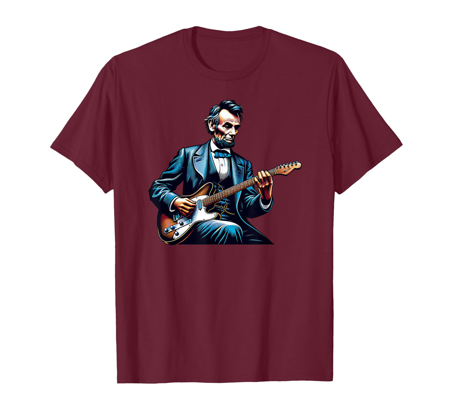 Abraham Lincoln Playing Electric Guitar Color Funny T-Shirt