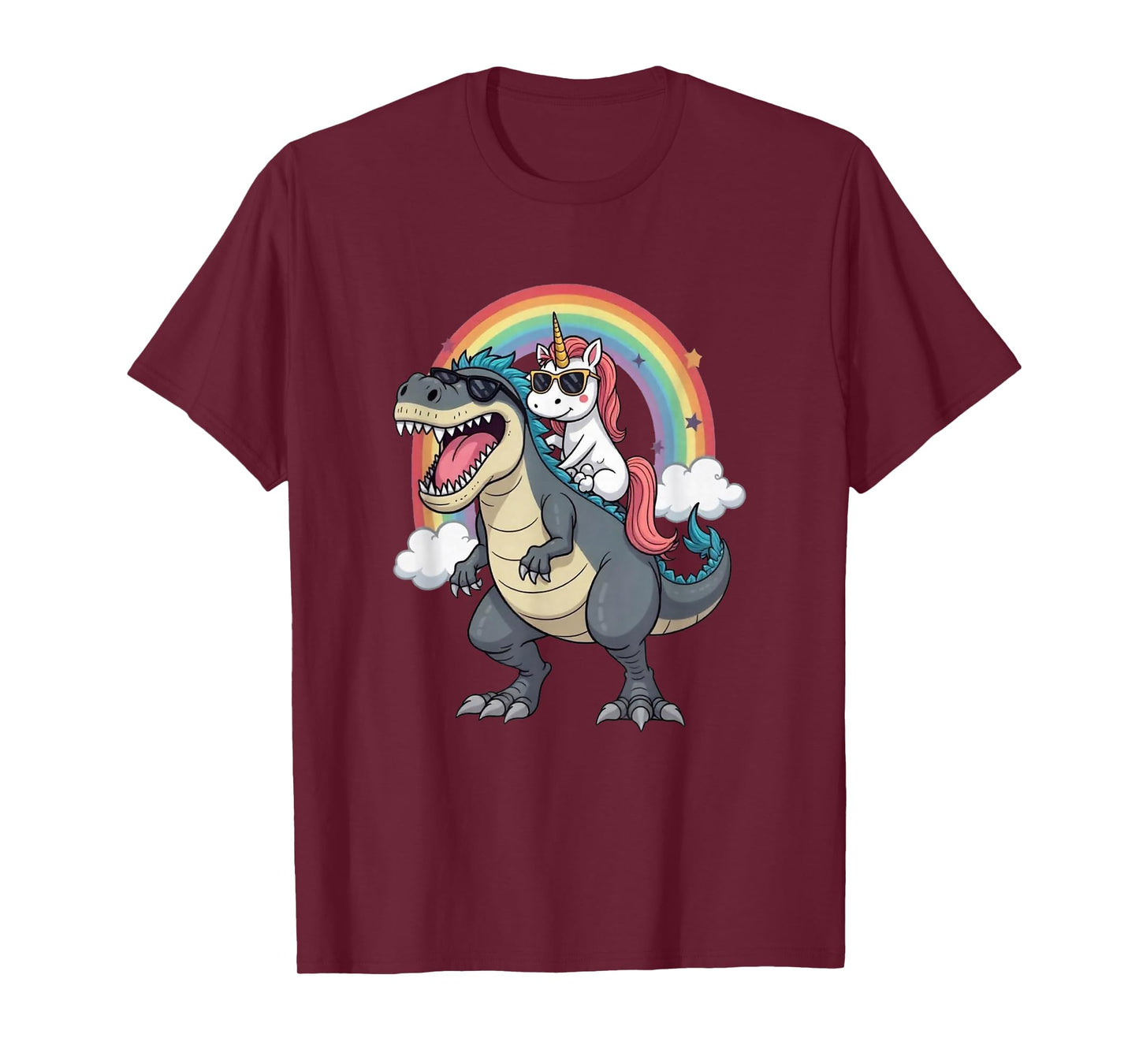 Unicorn Riding T-Rex Dinosaur Rainbow Boys Girls Men Women T-Shirt