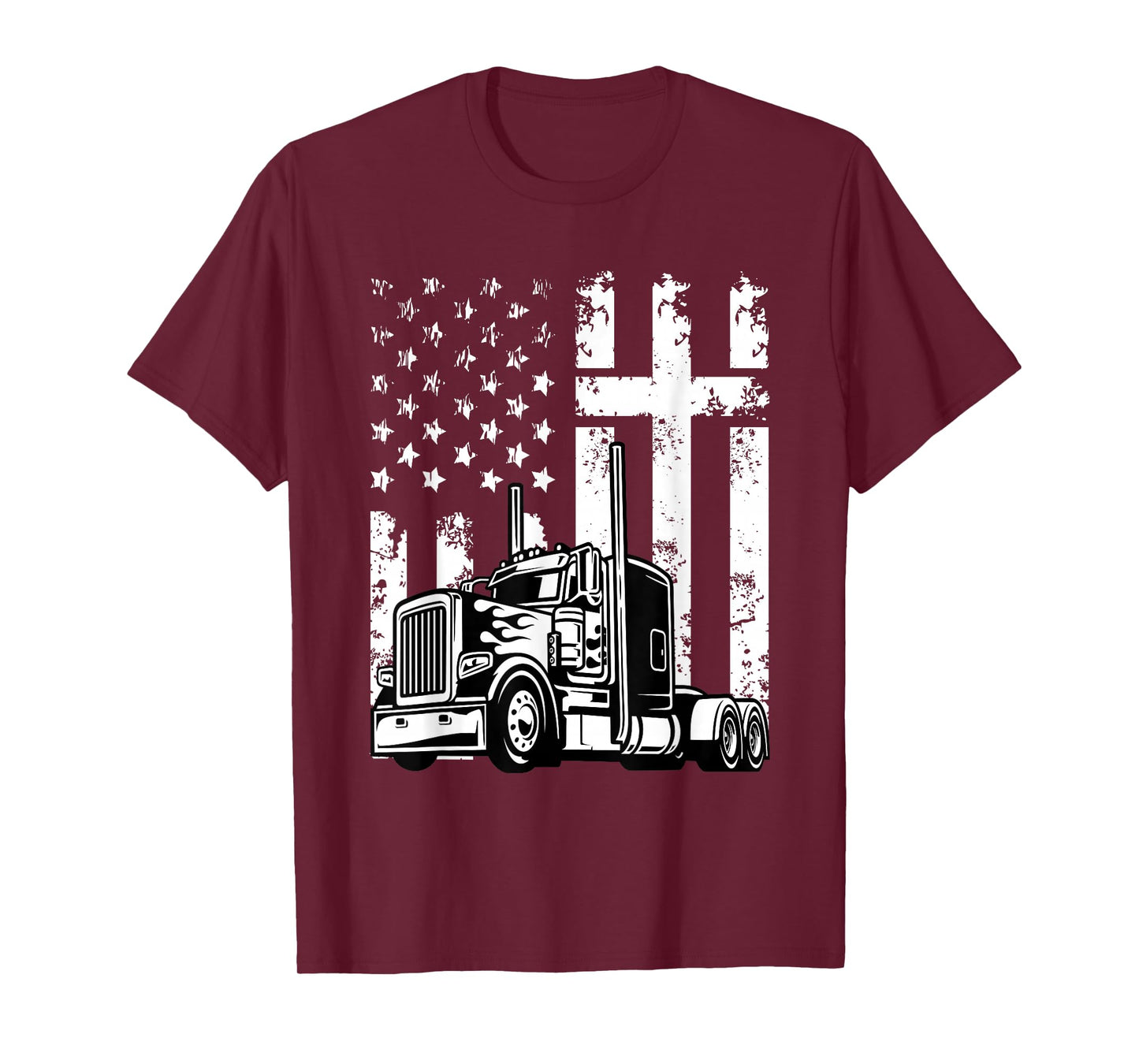 Semi Truck American Flag Christian Truck Driver Patriotic T-Shirt