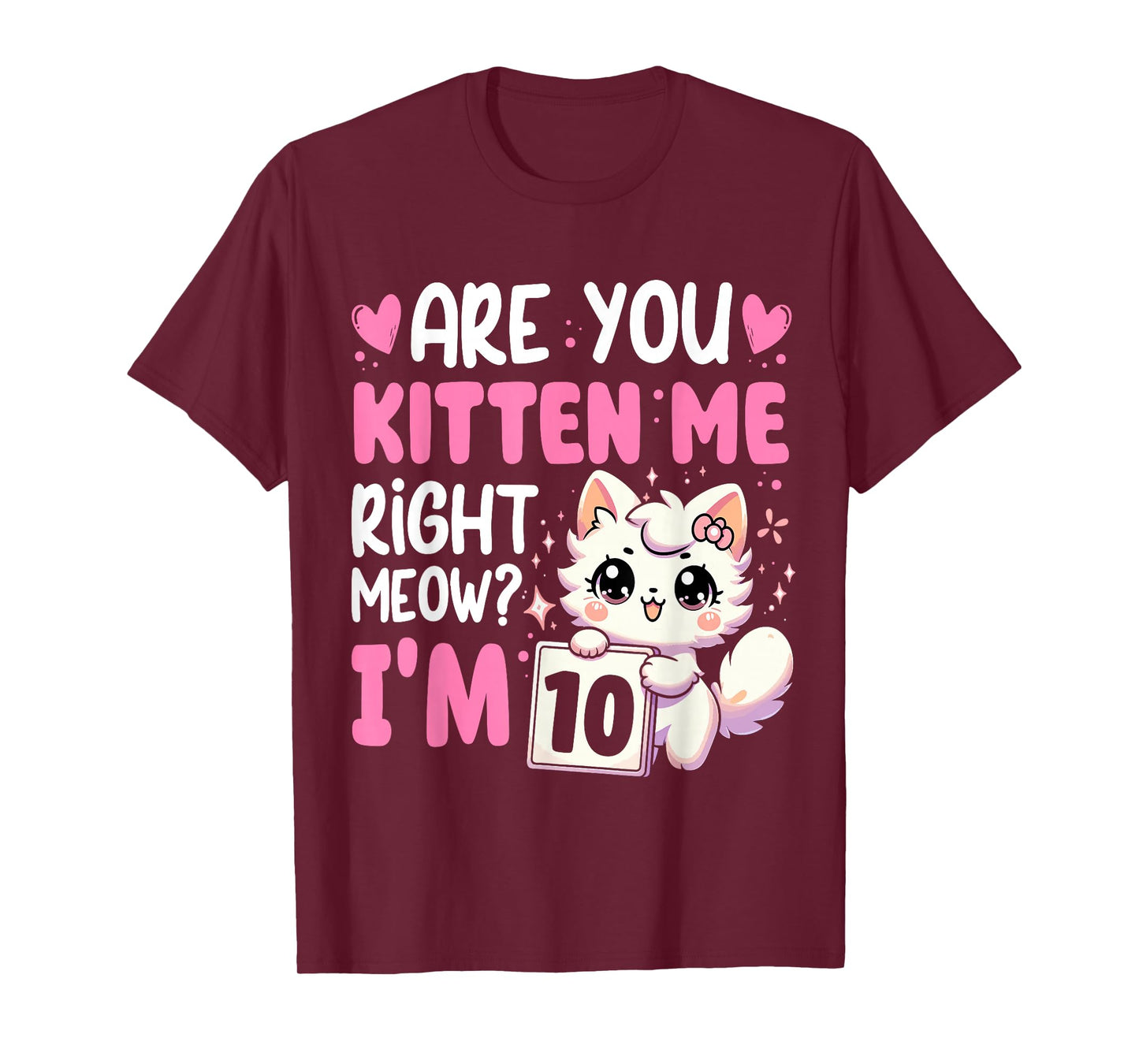 10th Birthday Shirt For Girl 10yr Ten 10 Year Old Kitten Cat T-Shirt