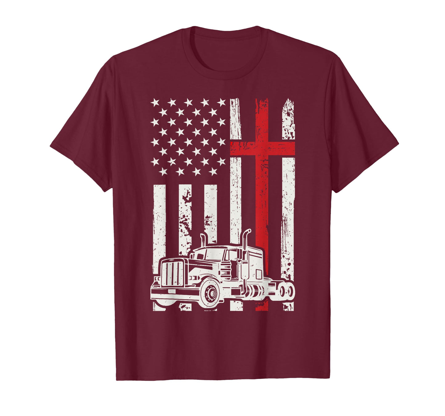 Semi Truck American Flag Christian Truck Driver Patriotic T-Shirt