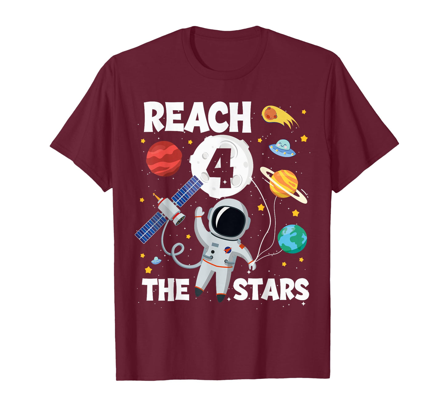 Reach Four The Stars 4 Years Old Birthday Boy Astronaut 4th T-Shirt