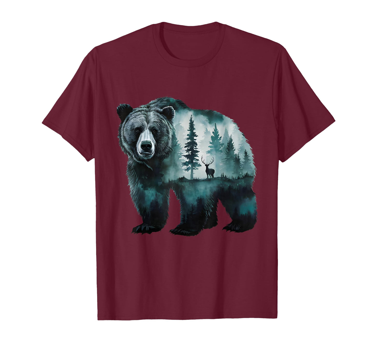 Majestic Grizzly Bear Deer Forest Scenic Nature Wildlife Art T-Shirt