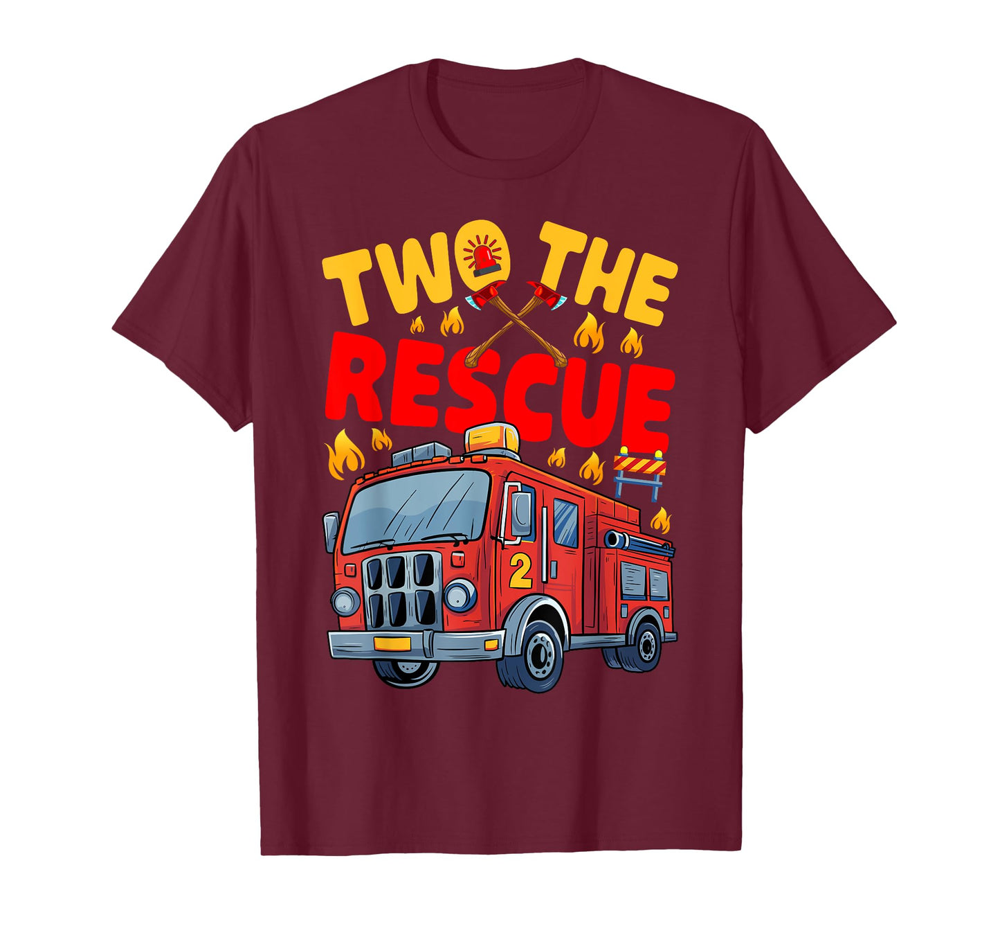 Two The Rescue Firetruck 2 Yr old boy 2nd Birthday Party T-Shirt