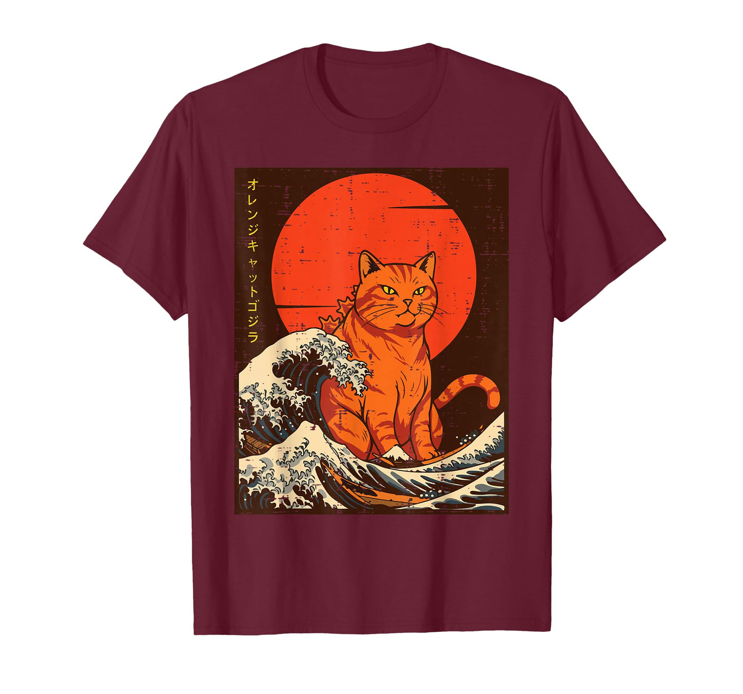 Orange Cat Monster Catzilla Wave Japanese Art Women Men Kids T-Shirt