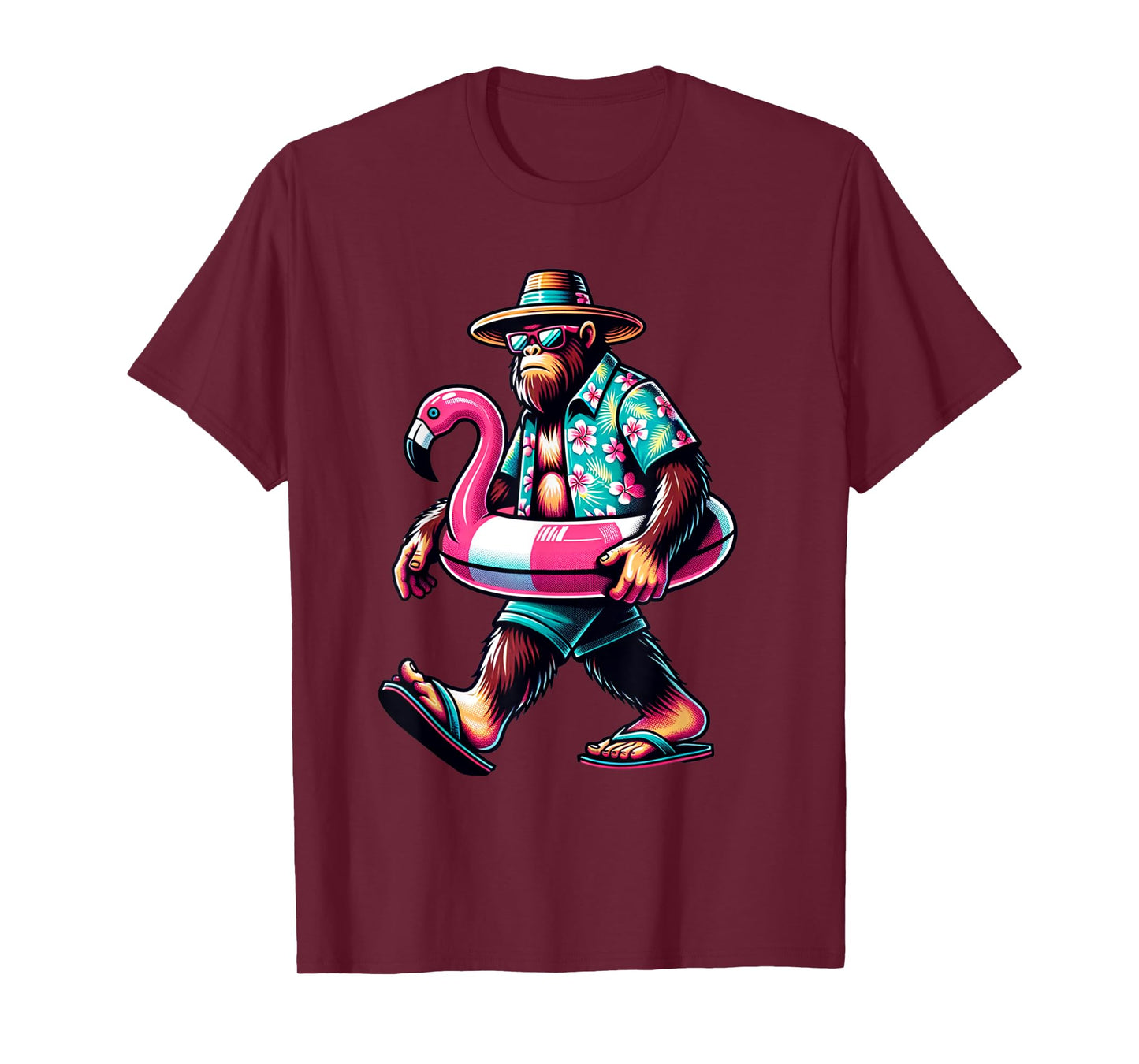 Bigfoot Pink Flamingo Aloha Pool Party Hawaiian Party T-Shirt