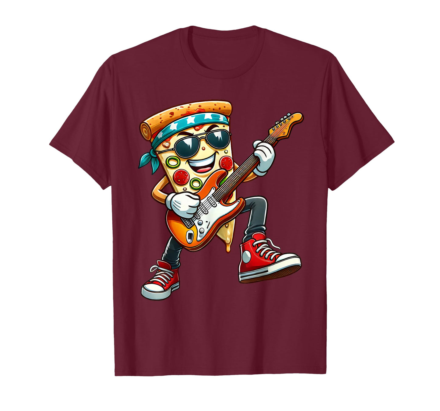 Funny Pizza Rockstar Electric Guitar Music Men Women Kids T-Shirt