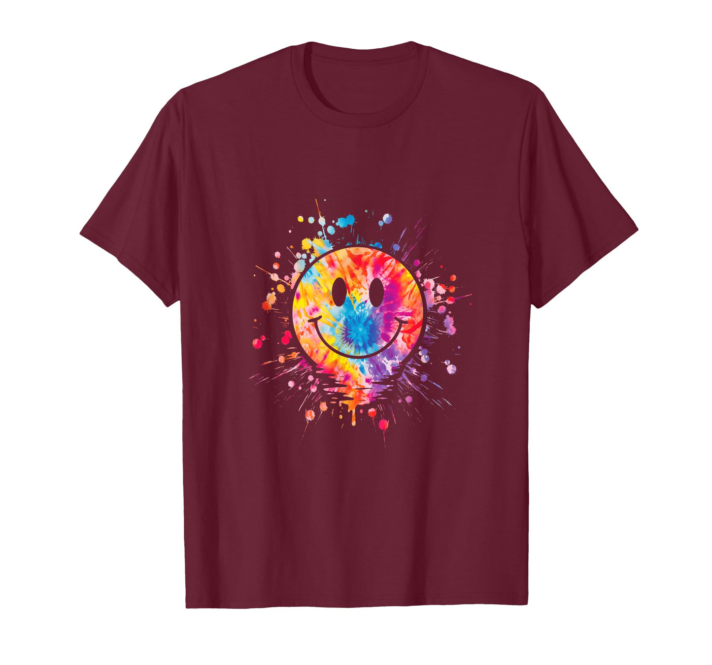 Retro Happy Face Rainbow Tie Dye Splatter 70s Peace Smile T-Shirt