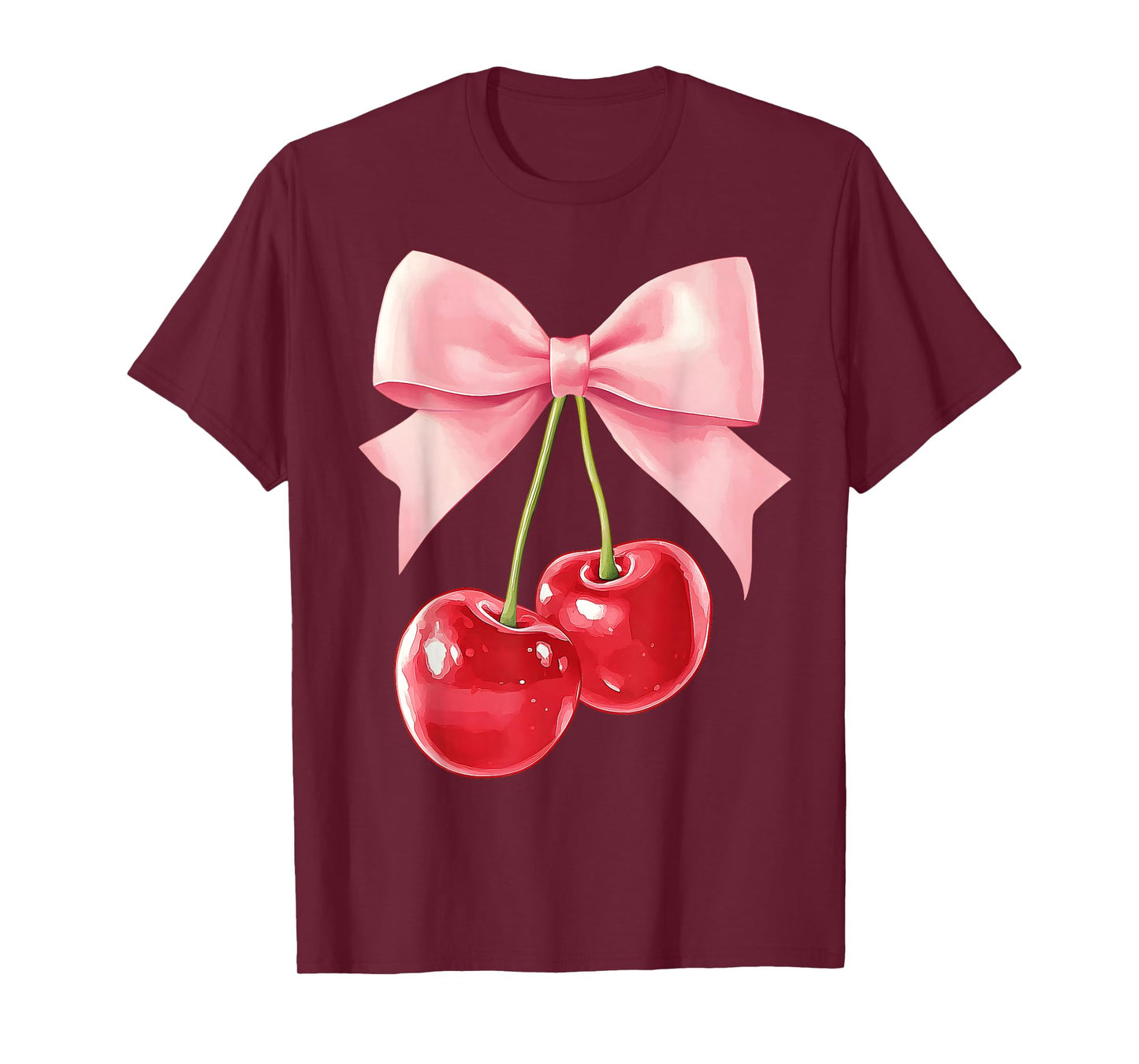 Cute Pink Coquette Bow Cherry Retro Women Teens Kids Girls T-Shirt