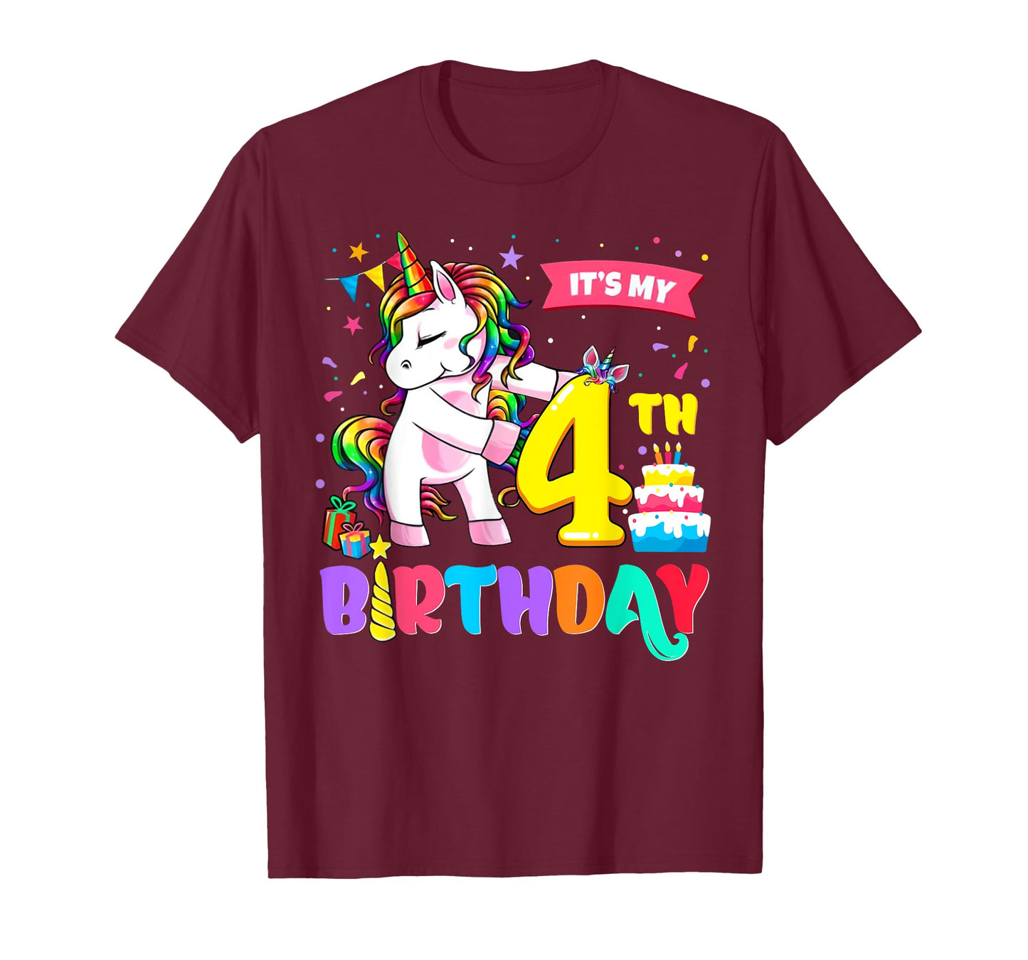 It's My 4th Birthday Shirt Cute Unicorn 4 Year Old Bday Girl T-Shirt