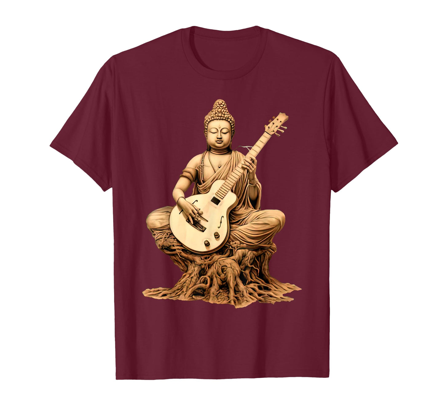 Vintage Buddha Playing Guitar Yoga Buddhist Yogi Music Lover T-Shirt