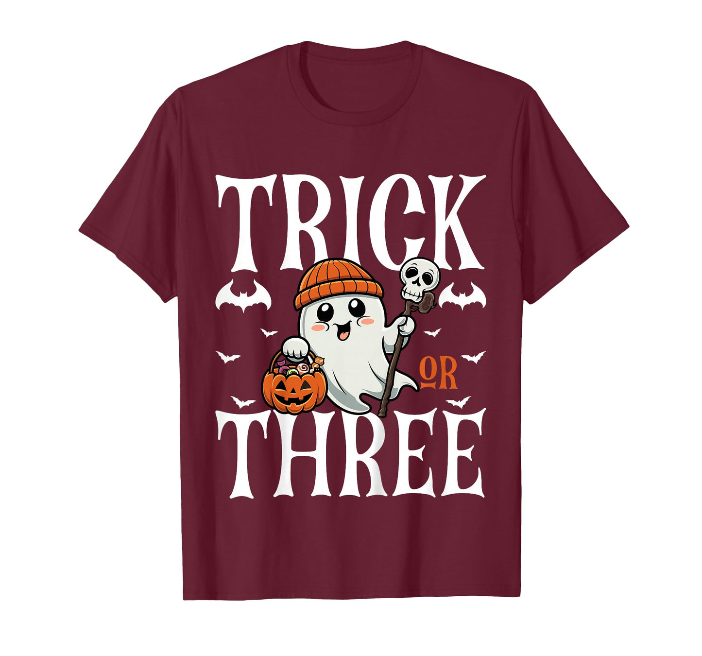 Kids Trick or Three Halloween Spooky Pumpkin 3rd Birthday Kids T-Shirt