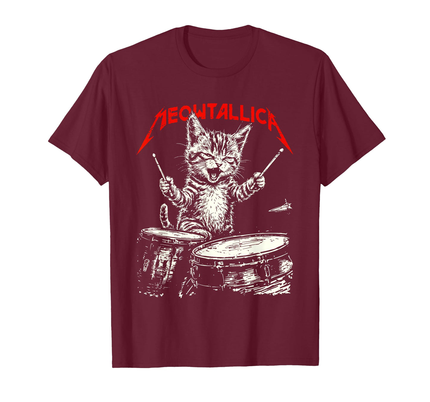 Rock On Vintage Drummer Cat 80s Band Style T-Shirt