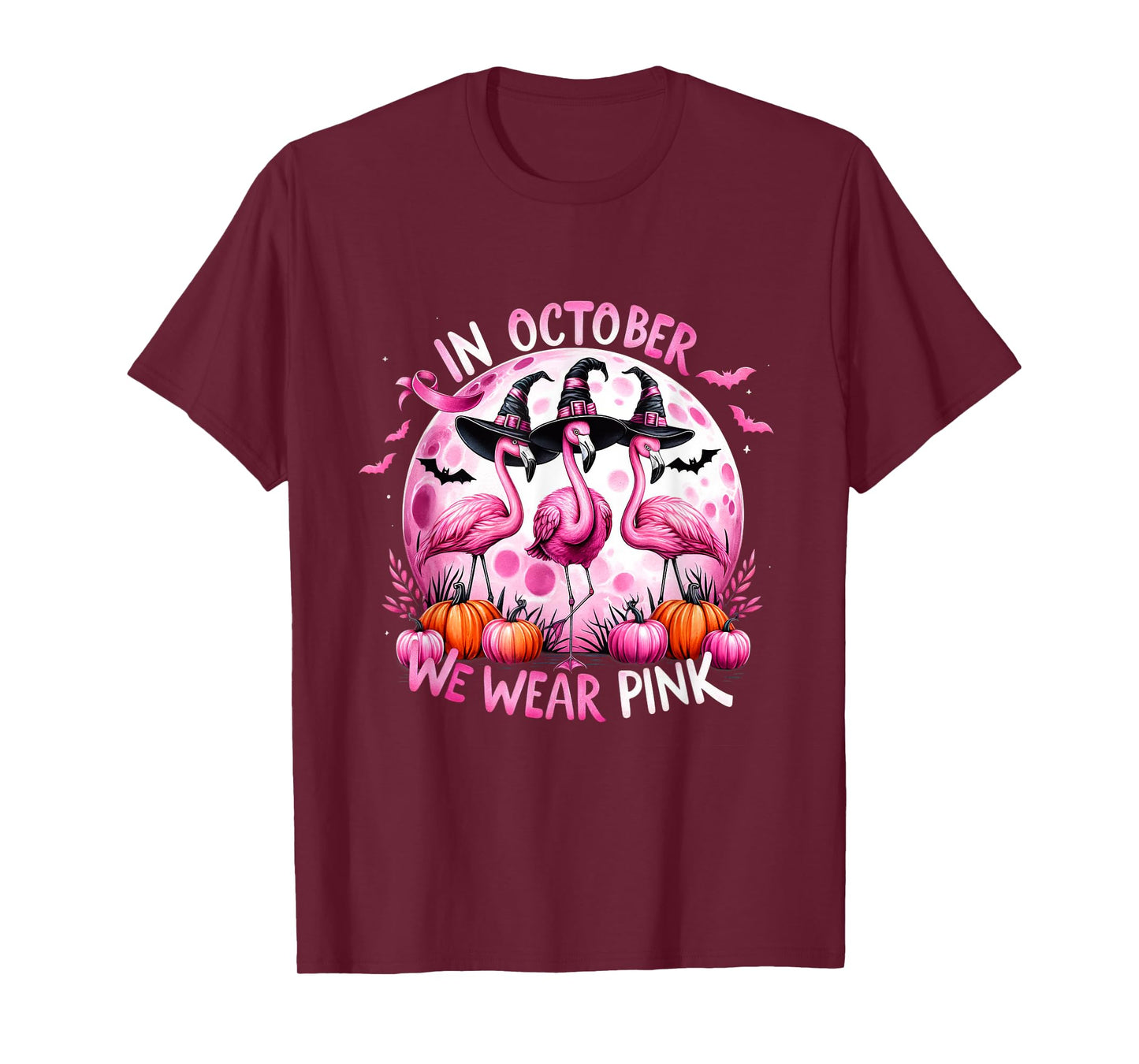Flamingo In October We Wear Pink Breast Cancer Halloween T-Shirt