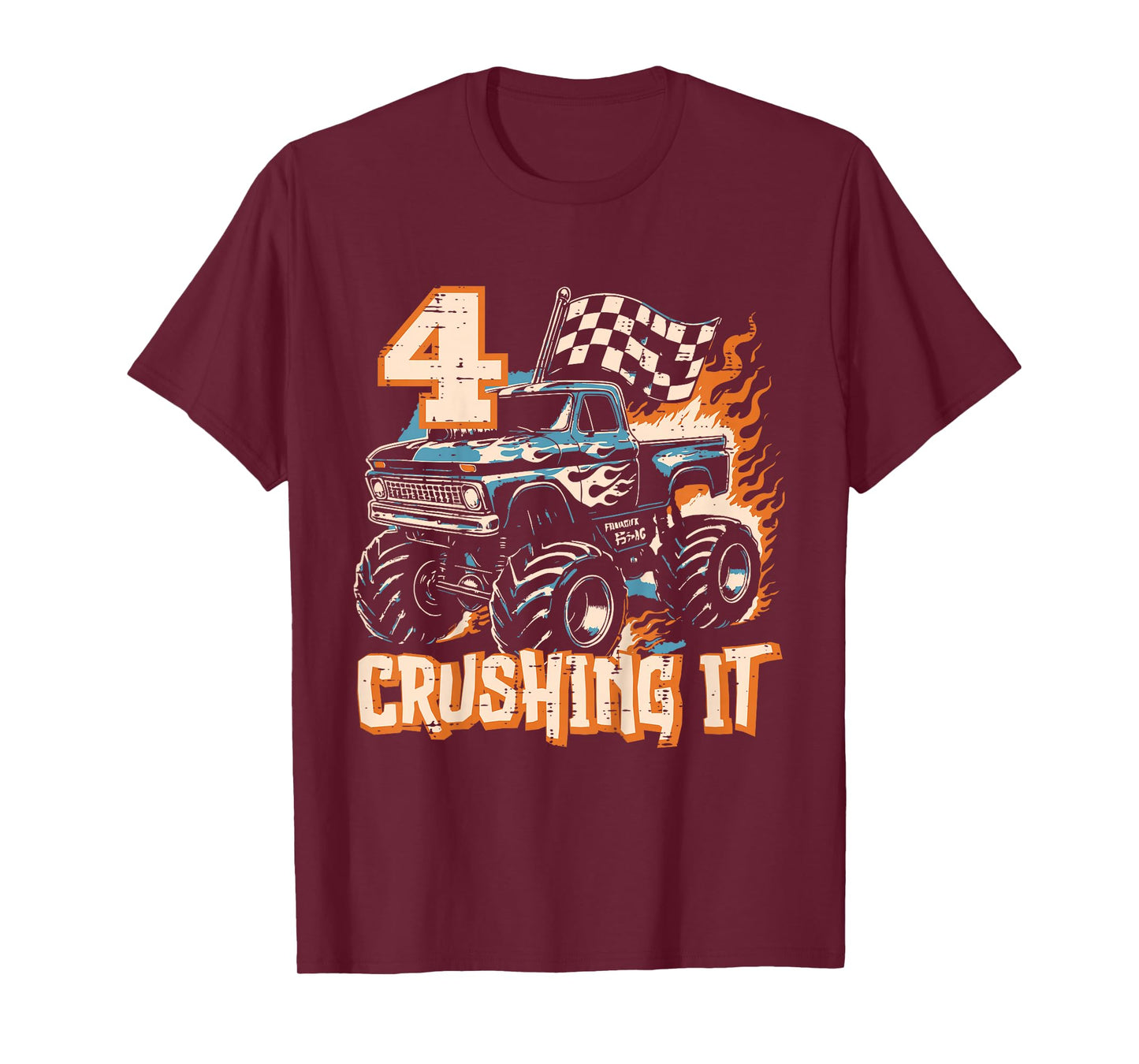 Kids 4 Crushing It Monster Truck Cool 4th Birthday Bday Boys Kids T-Shirt