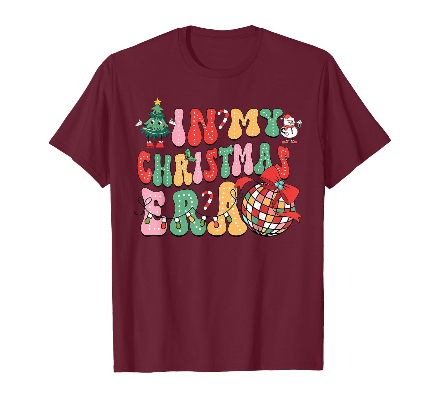 In My Christmas Era Cute Groovy Black Christmas Holiday Xmas T-Shirt - Unisex Adult, Short Sleeve, Round Neck, Size Small