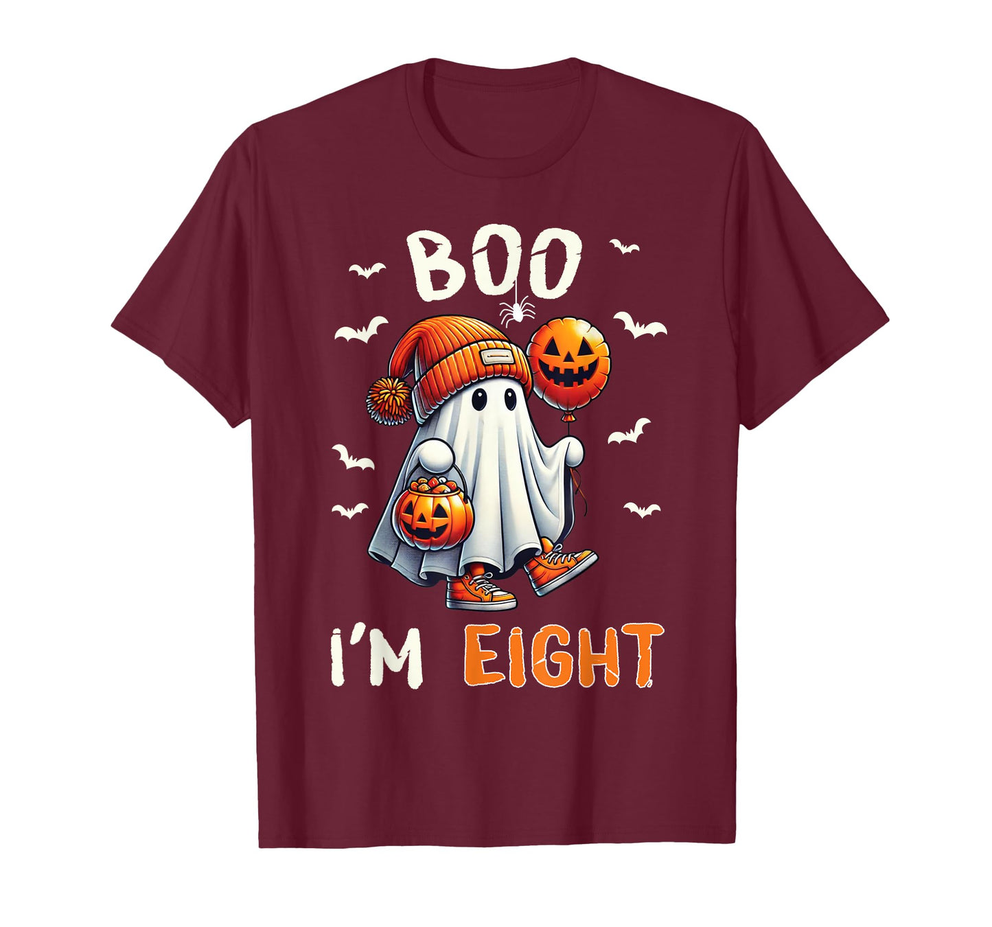 Boo I'm Eight Ghost 8th Birthday Halloween Boy Kids Groovy T-Shirt