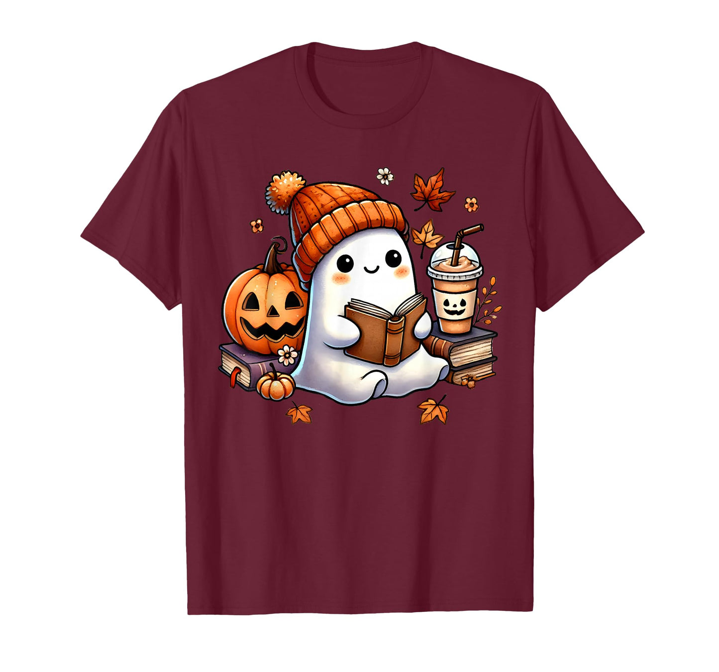 Cute Ghost Reading Book Lovers Funny Womens Girls Halloween T-Shirt