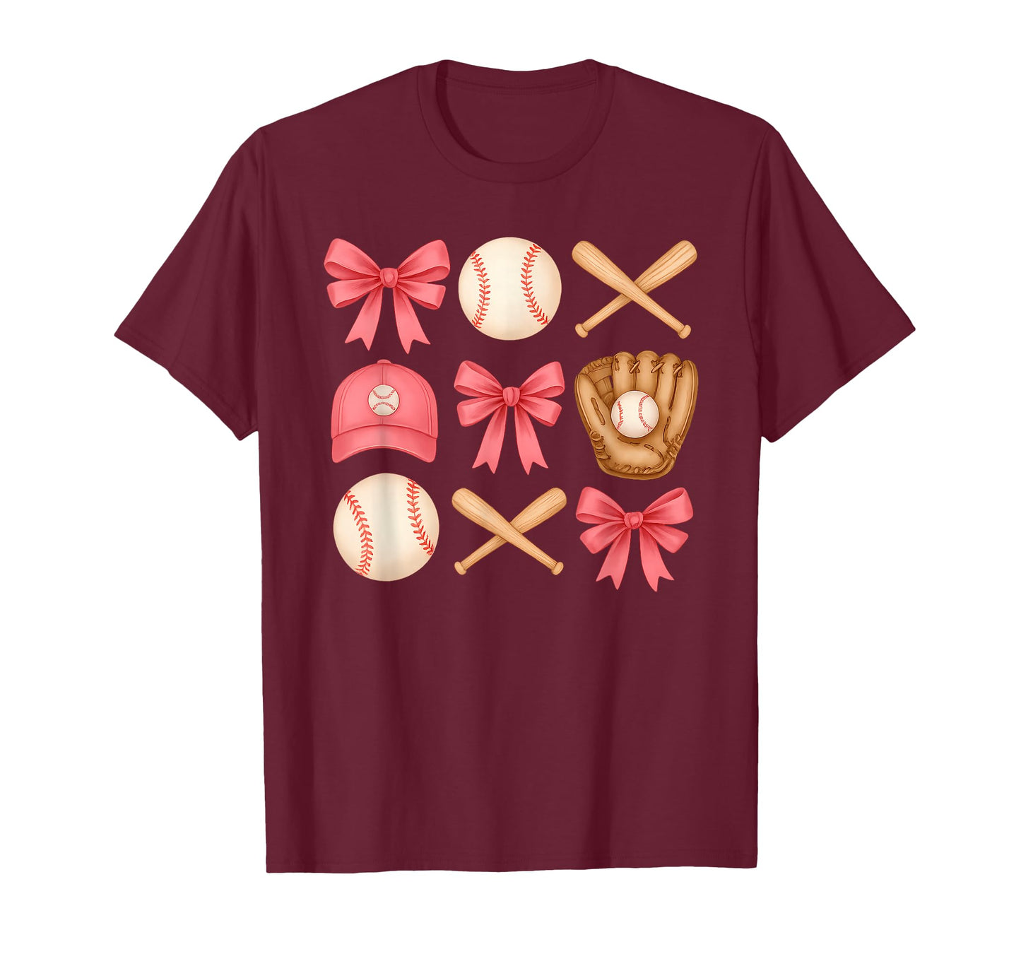 Cute Pink Baseball Bow Girl Sports Fan Softball Girl Women T-Shirt