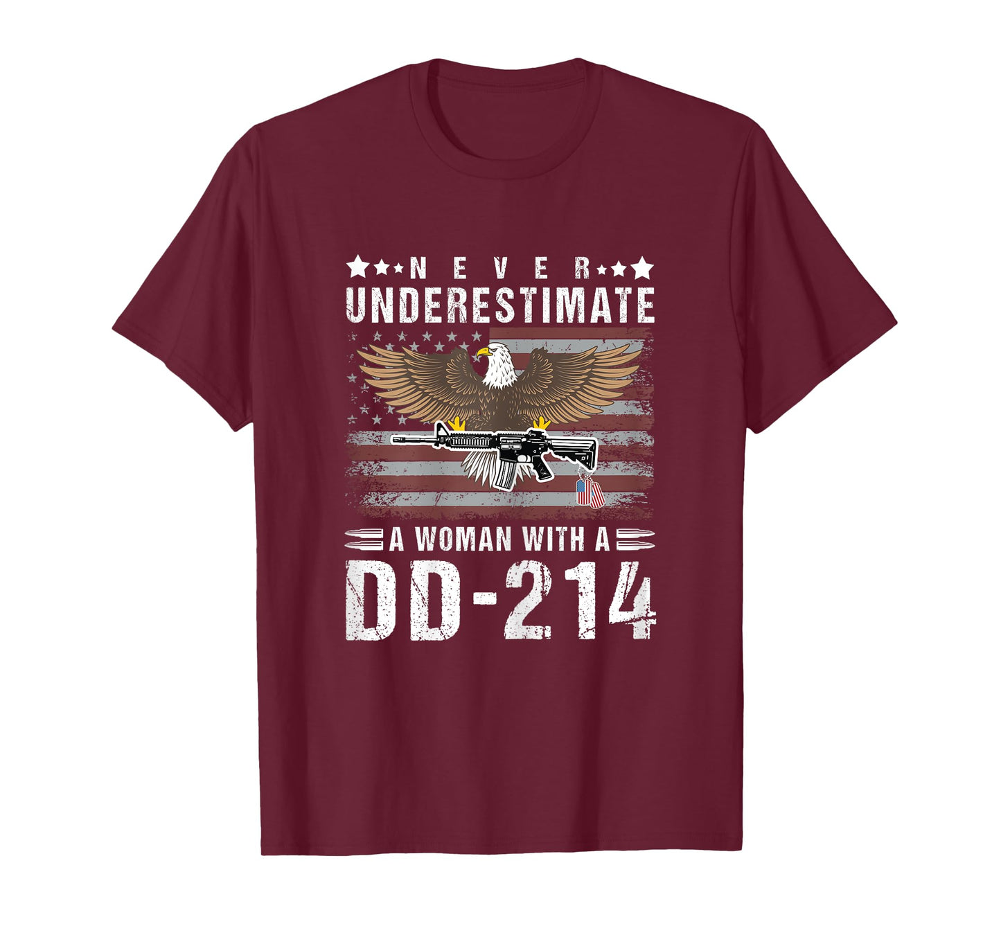 Never Underestimate A Woman With A DD-214 Veteran USA Flag T-Shirt