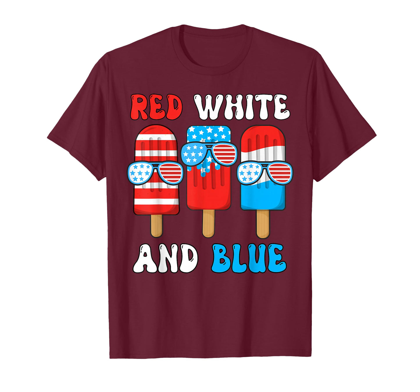 Red White Blue Popsicle 4th July Patriotic Boy American Flag T-Shirt