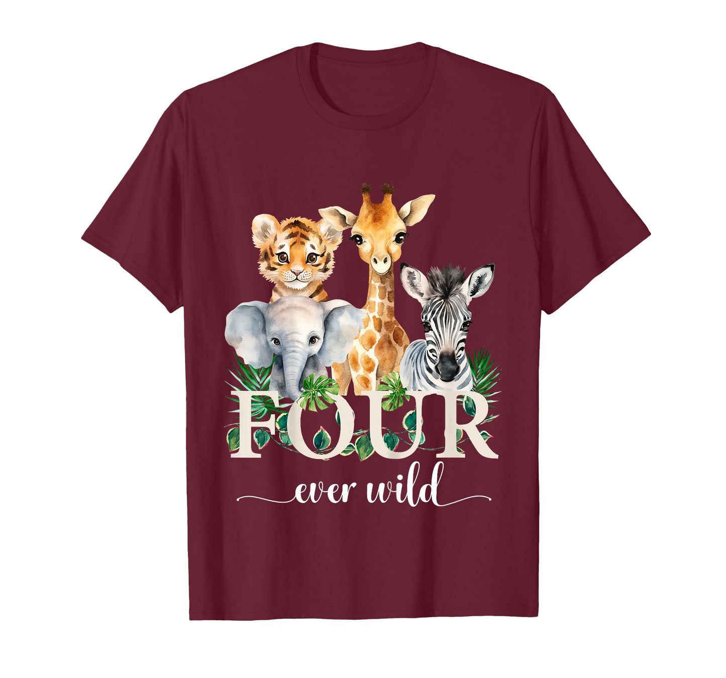 Kids Jungle Birthday Four Ever Wild Zoo Safari Party 4th Animals T-Shirt