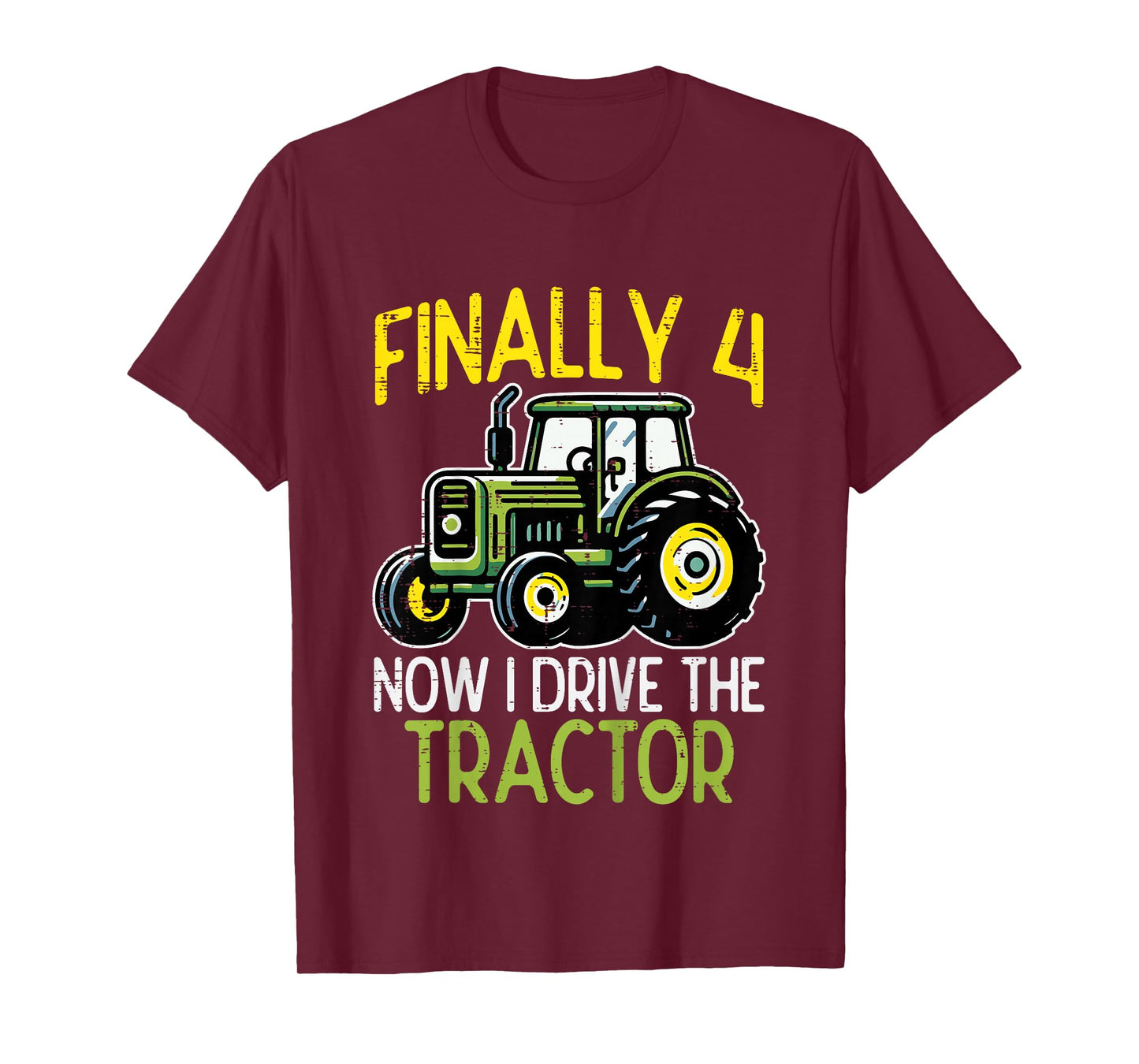 Kids Finally 4 Now I Drive Tractor 4th Birthday Farm Boys Kids T-Shirt