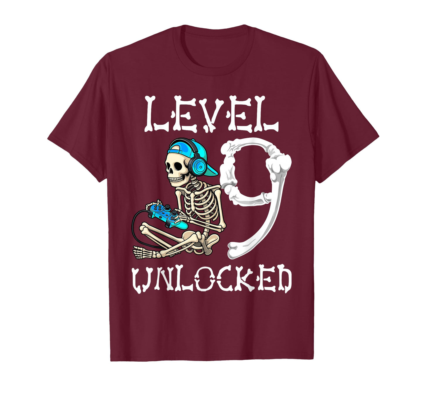 Level 9 Unlocked Skeleton Gamer Video Gaming 9th Birthday T-Shirt
