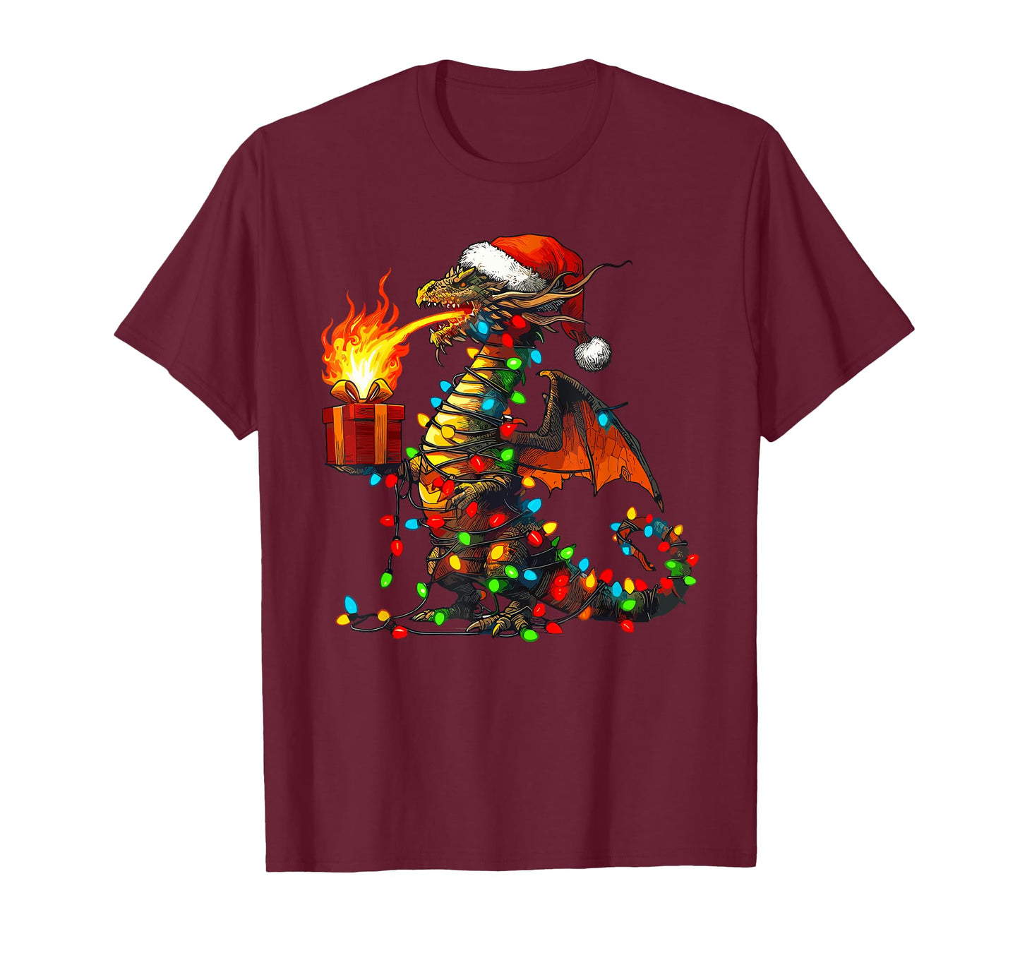 Dragon Wearing Santa Hat, Holding A Present Box Xmas T-Shirt