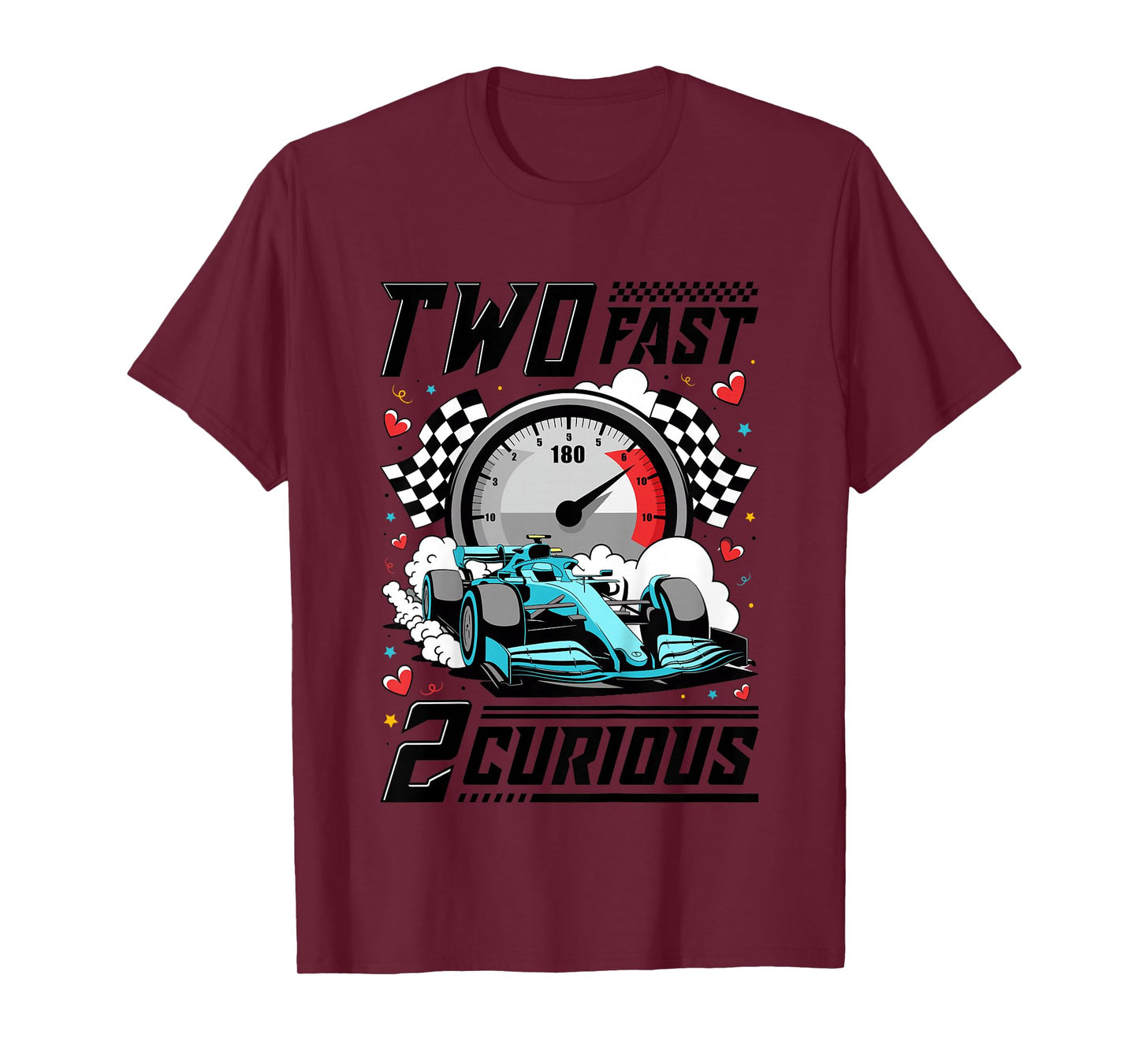 Two Fast 2 Curious Racing Car 2nd Birthday Party Boys Girls T-Shirt