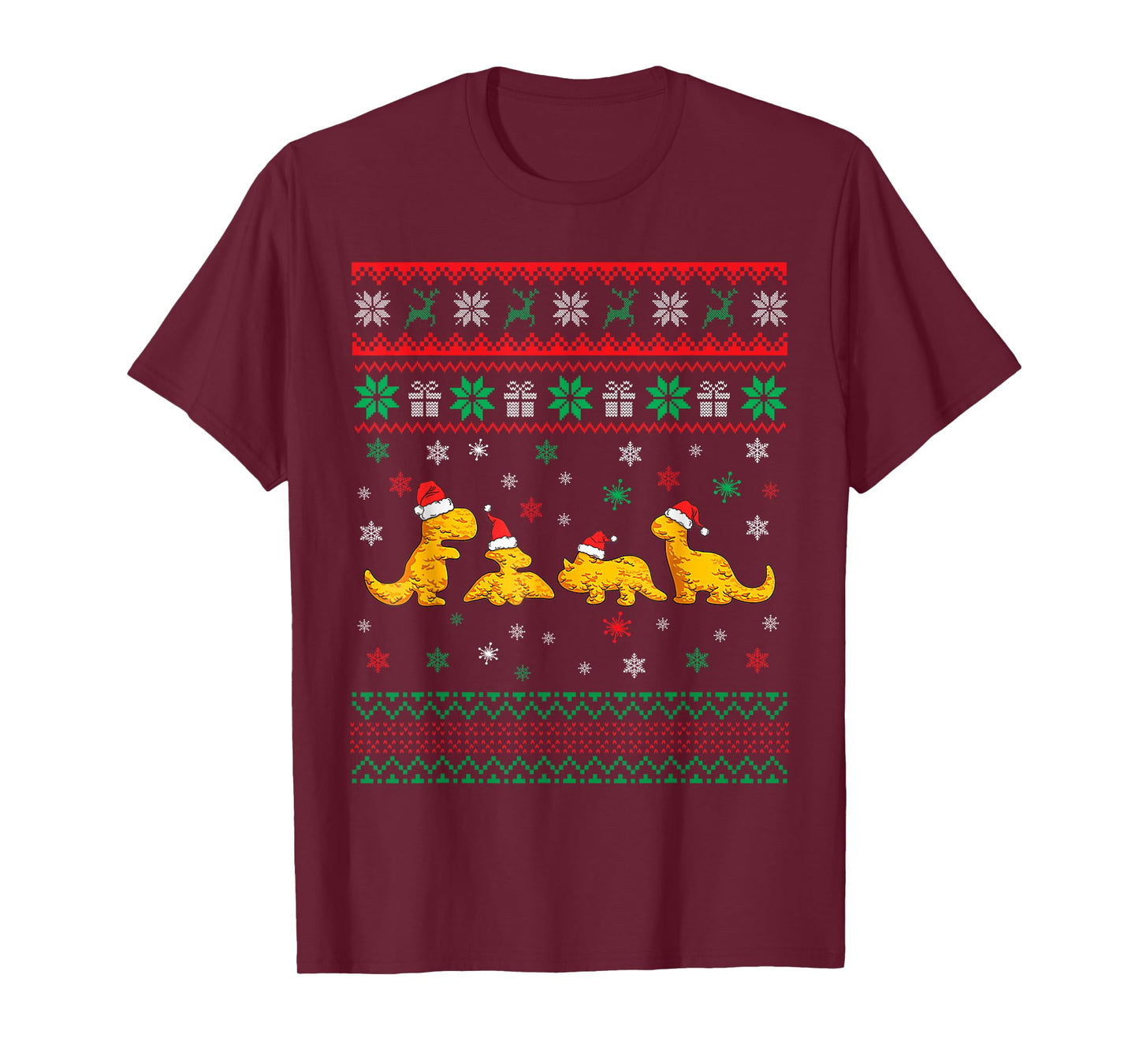 Dinosaur Dino Chicken Nuggets Ugly Christmas Pajama Xmas T-Shirt