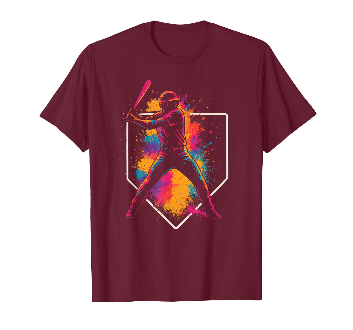 Colorful Splash Baseball Batter Swing with Home Plate Youth T-Shirt