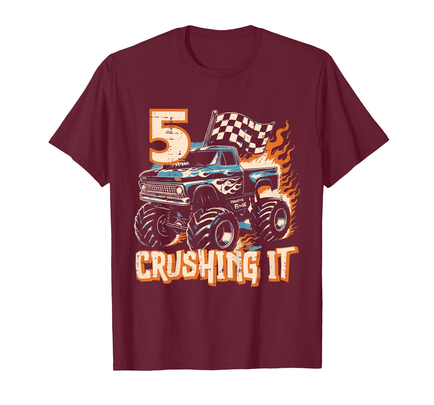 Kids 5 Crushing It Monster Truck Cool 5th Birthday Bday Boys Kids T-Shirt