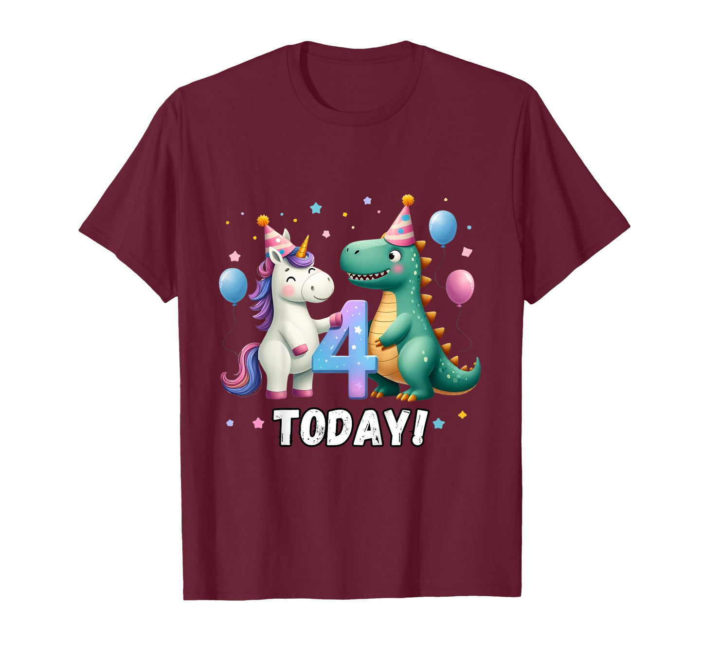 Kids Twin 4th Birthday Top for Twins Unicorn Dinosaur Girl Boy 4 T-Shirt