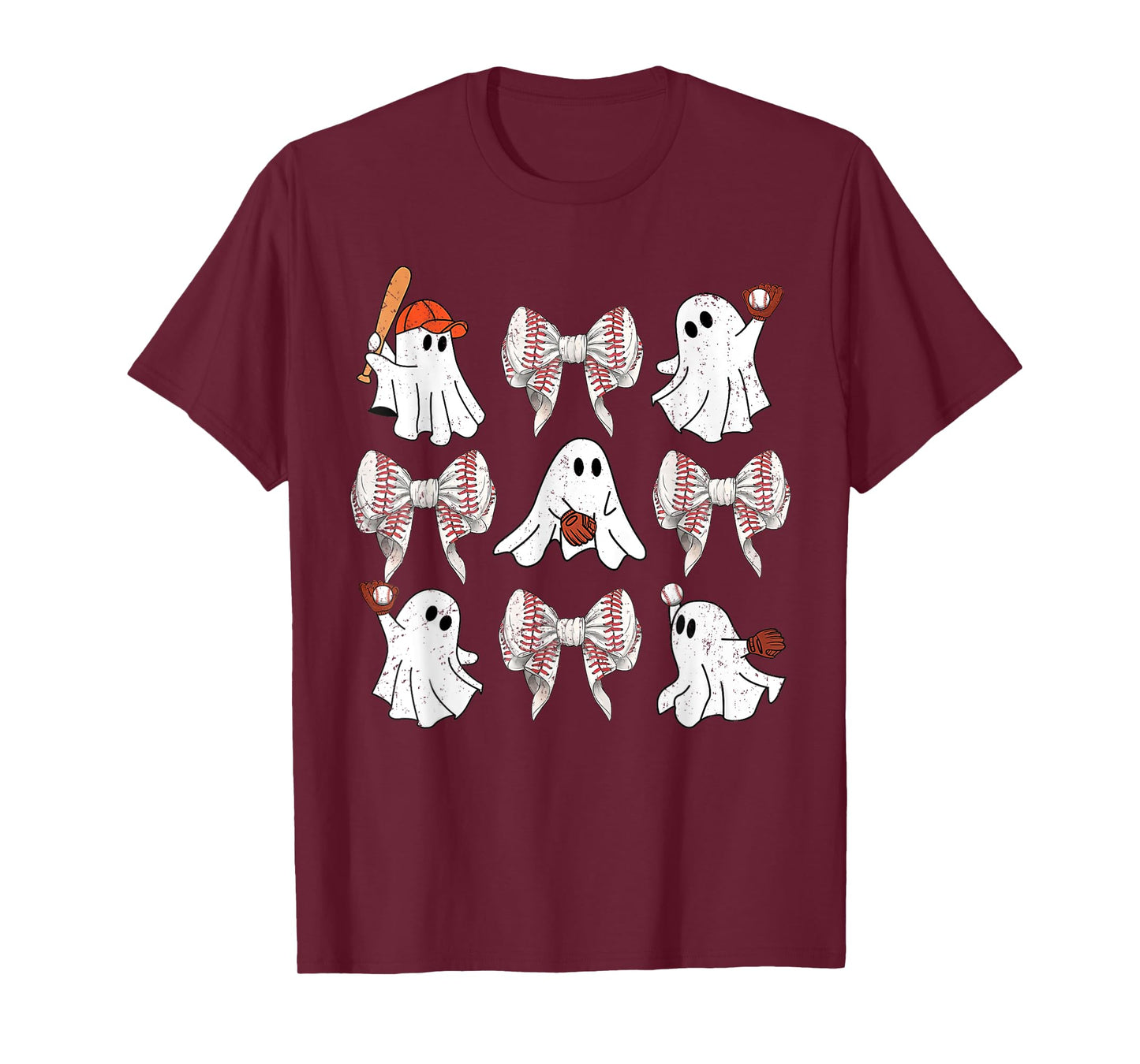 Baseball Player Halloween Bow Coquette Ghost Halloween Tee T-Shirt