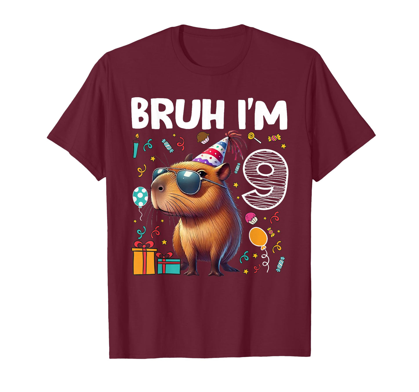 Bruh I'am 9 Years Old Birthday Capybara Animals Boys Girls T-Shirt