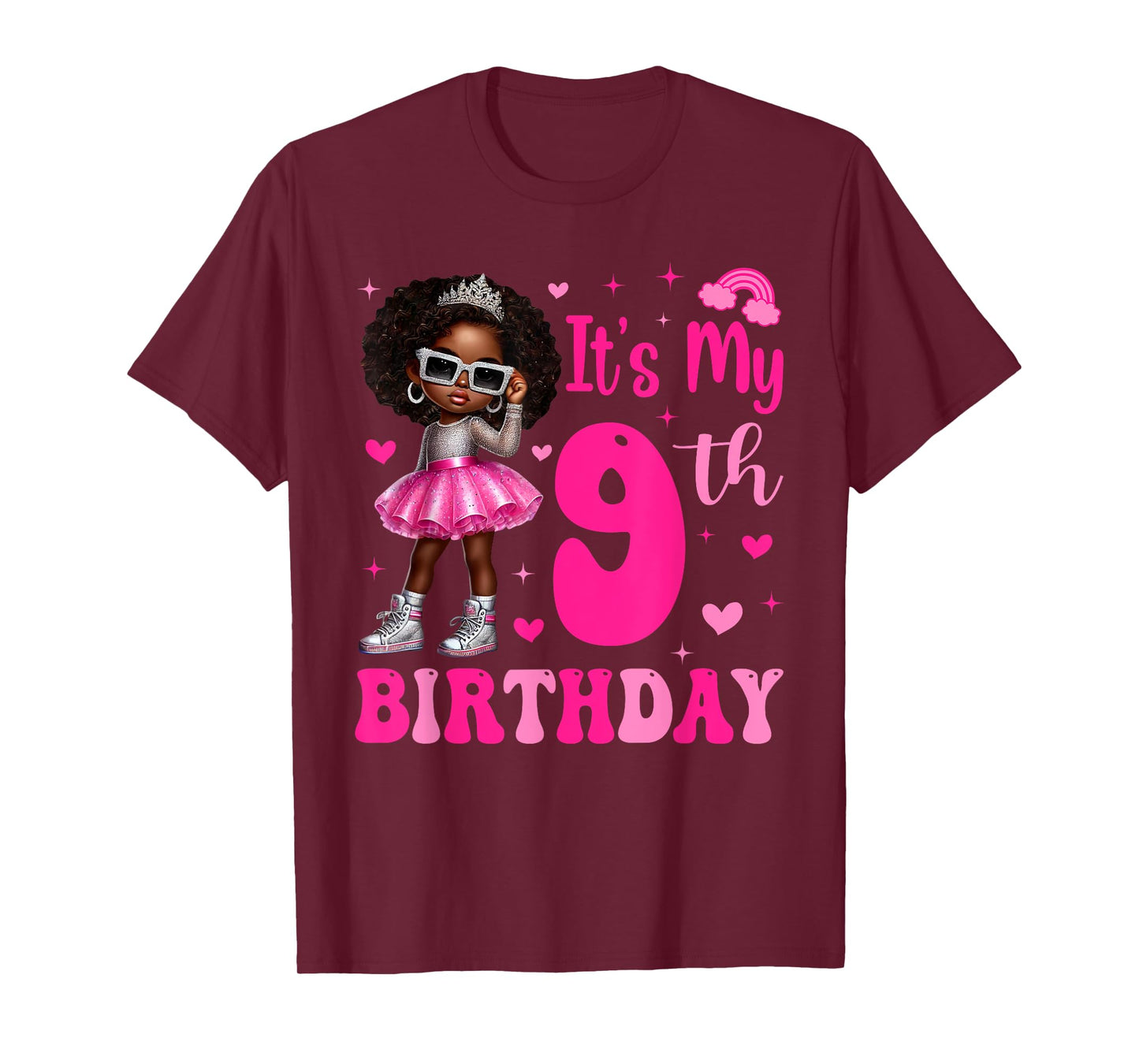 9 Years Old Black Kids It's My 9th Birthday Black Girl T-Shirt