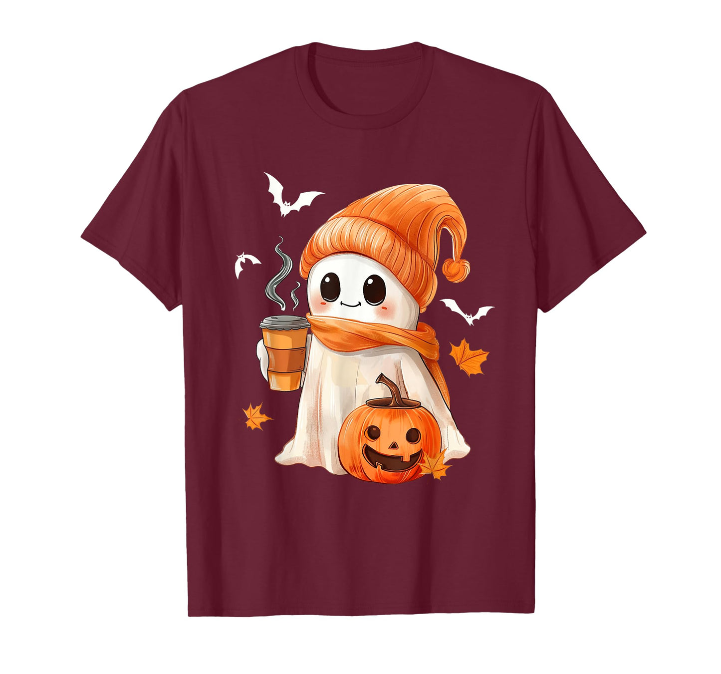 Cute Ghost Drinking Coffee Halloween Ghost Ice Coffee Womens T-Shirt