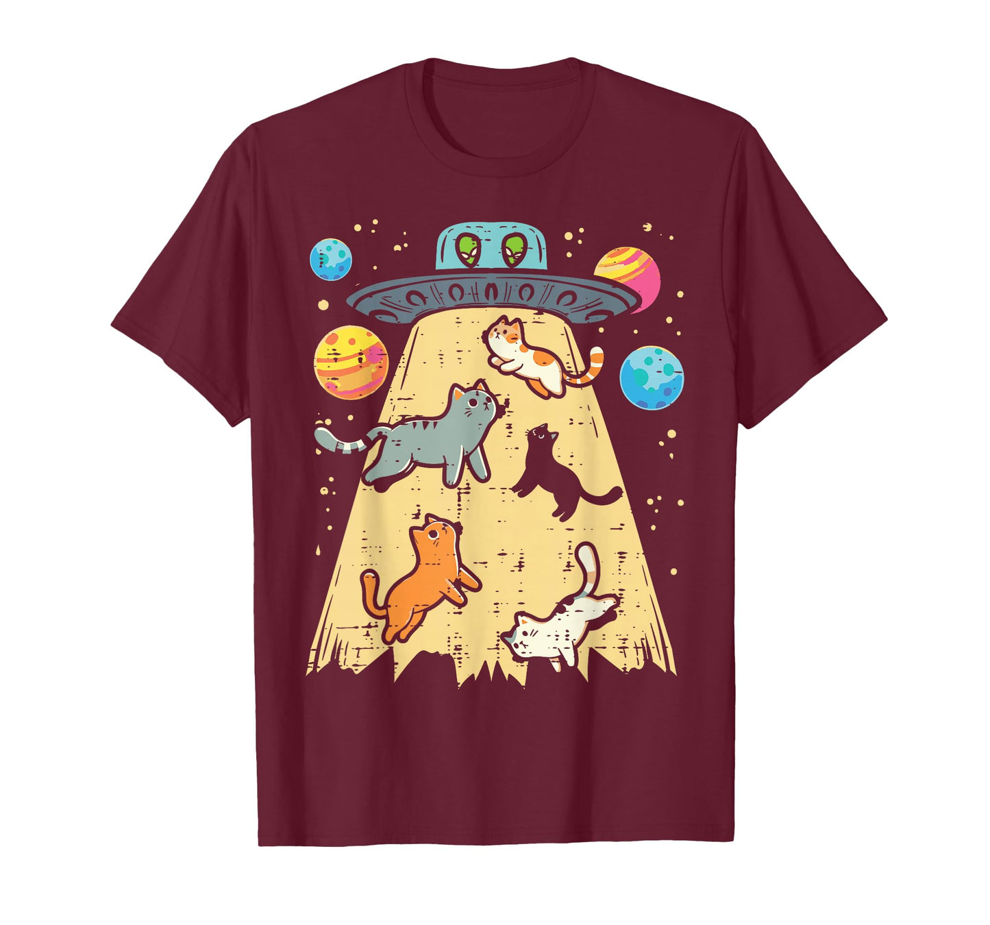Alien Abduction Cats UFO Flying Saucer Space Women Girls Kid T-Shirt