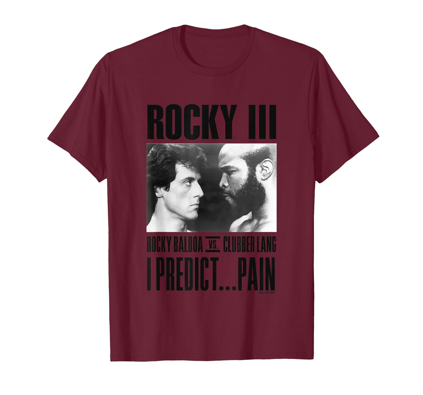 Rocky III I Predict Pain Rocky Vs Clubber Lang Panel T-Shirt - Unisex-Adults, Kids - Grey - Small - Short Sleeve - T-Shirt
