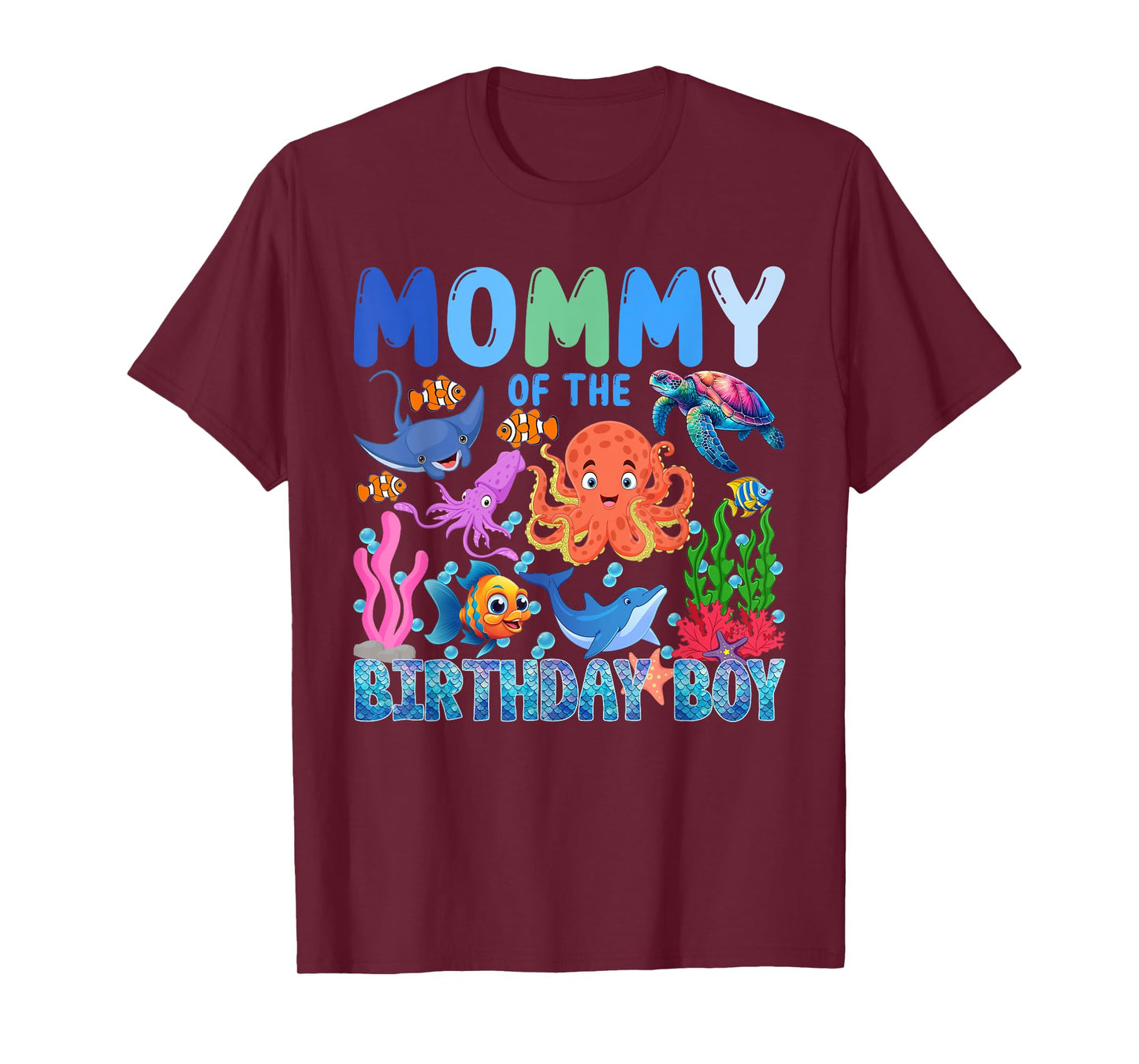 Mommy of The Birthday Boy Aquarium Sea Animals Matching T-Shirt