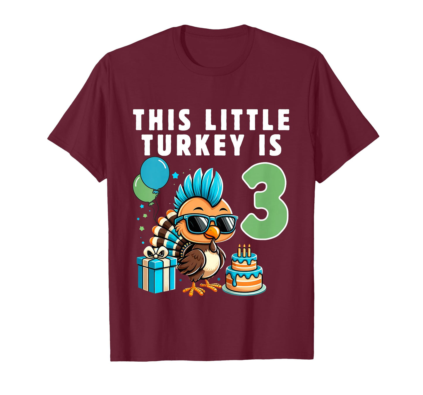 Kids This Little Turkey is 3, Boys 3rd Birthday Kids Thanksgiving T-Shirt