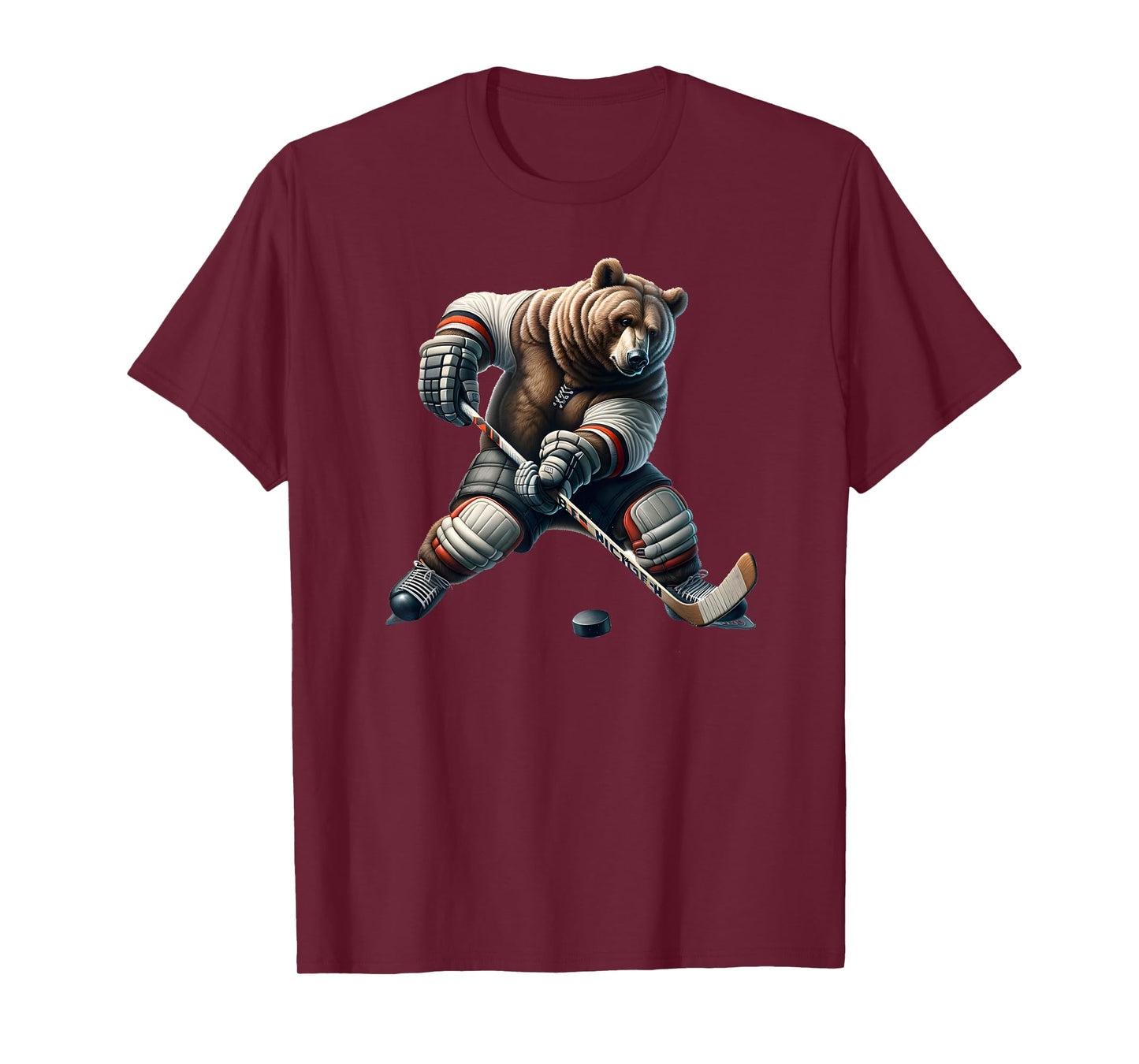 Cute Bear Playing Hockey For Bear And Hockey Lover T-Shirt